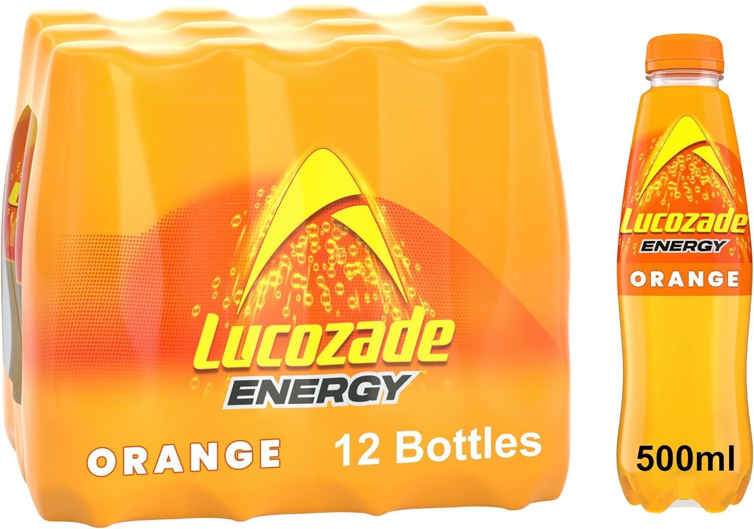 Lucozade Energy Orange Drink, 500ml Bottles, Pack of 12