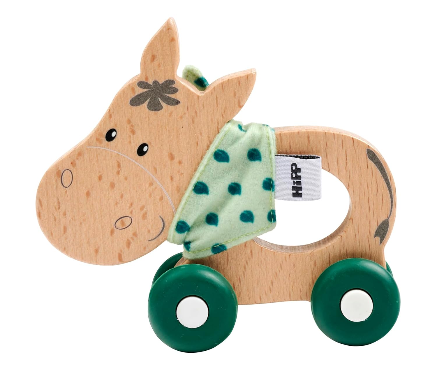 Baby Hipp Collection - Sliding Donkey with Fabric, Silent Silicone Wheels, 12 cm Long, 100% FSC Certified Beech Wood, Suitable for Children from 1 Year