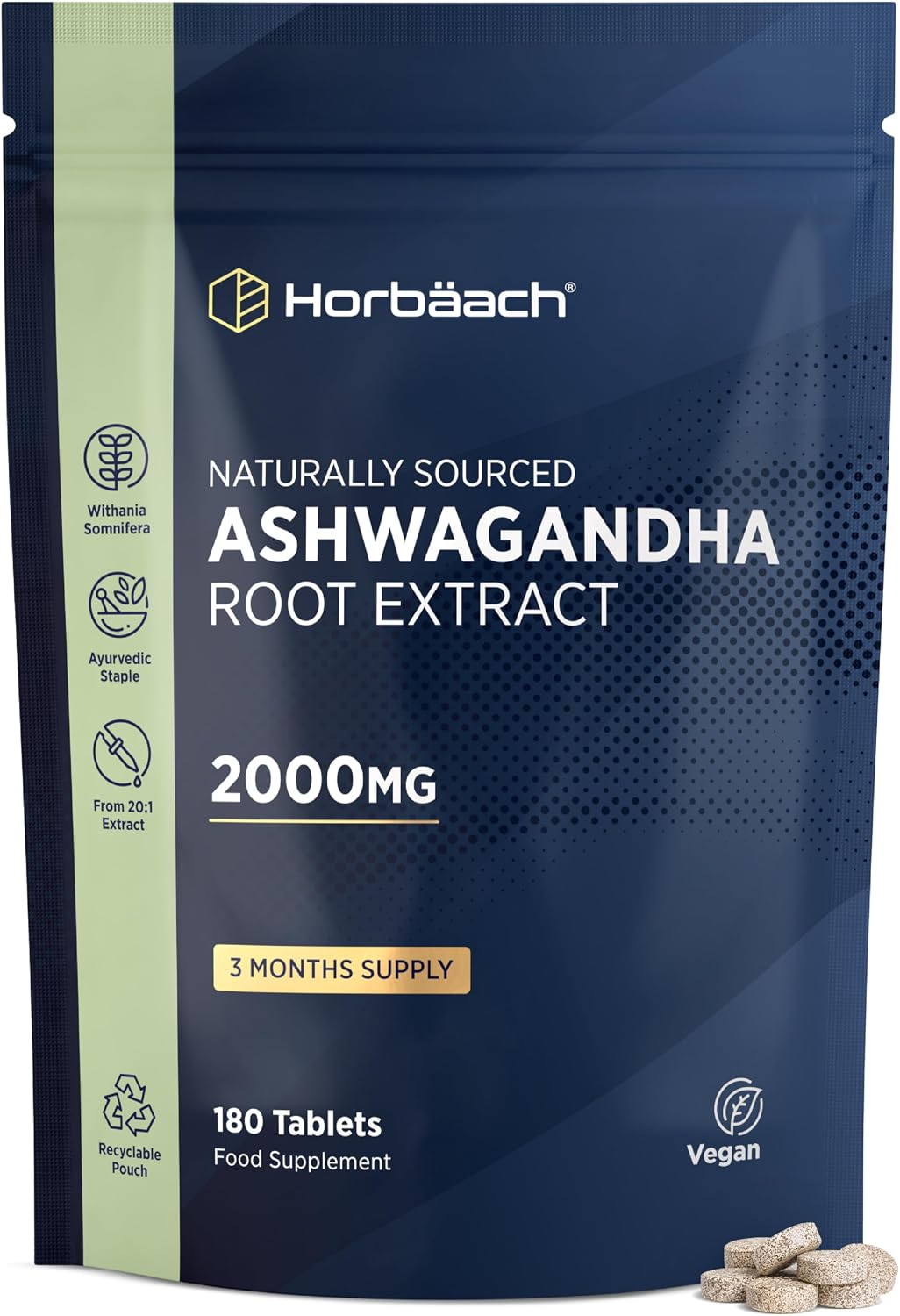 Ashwagandha High Strength 2000mg - 180 Vegan Tablets - Ashwagandha Root