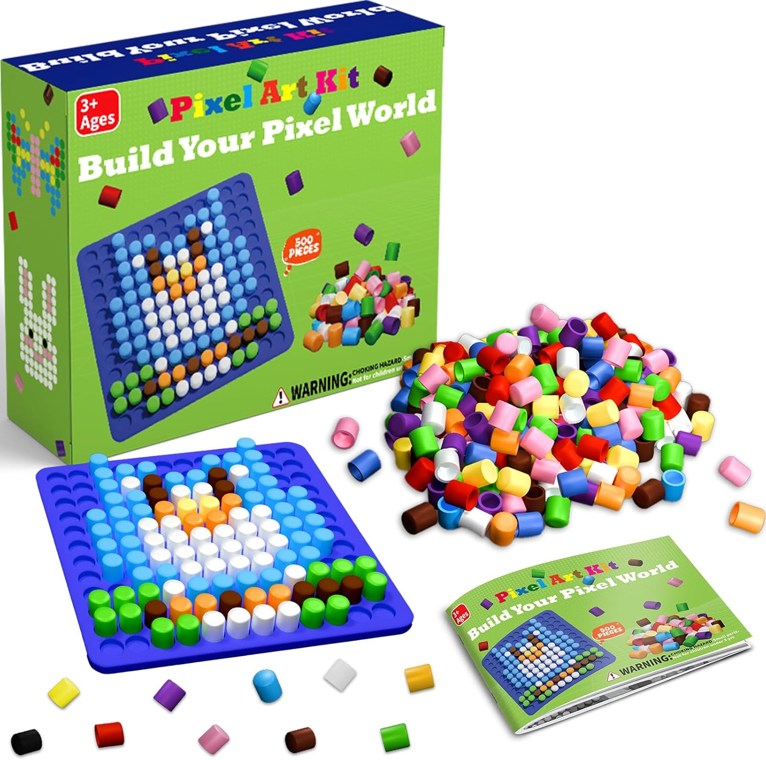 Bbiamsleep Pixel Art Kit, 500 Pcs 10 Colors Plastic Pixel Bricks Fine Motor Skills for Brain Teaser Manipulatives Sensory Bin Sorting Counting Training