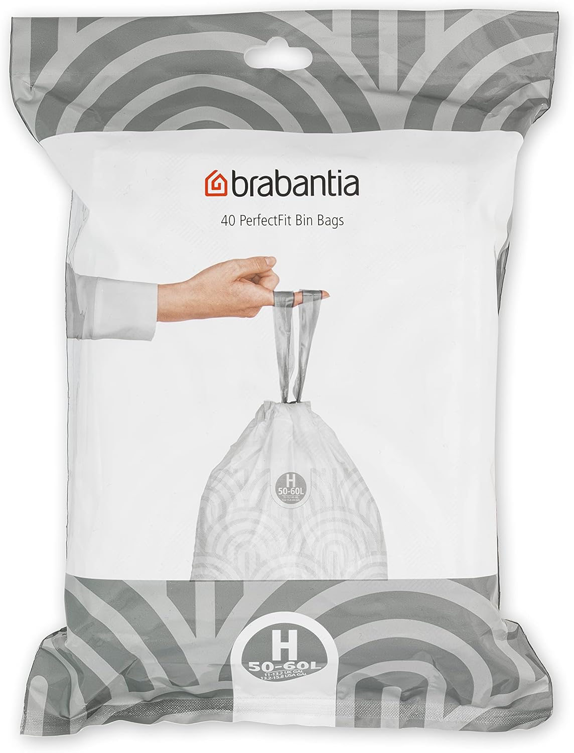 Brabantia PerfectFit Bin Liners (Size H/50-60 Litre) Thick Plastic Trash Bags with Tie Tape Drawstring Handles (40 Bags)