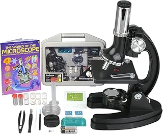 AmScope - 120X-1200X Kids 52 pc Microscope Science Kit + World of The Microscope Book - M30-ABS-KT2-WM - Black