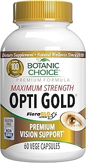 Botanic Choice Maximum Strength Opti Gold Vision Eye Health Support Supplement for Overall Eyesight Health for Men & Women - Taurine, Vitamin A, Lutein, Bilberry, Alpha Lipoic Acid (60 Capsules)