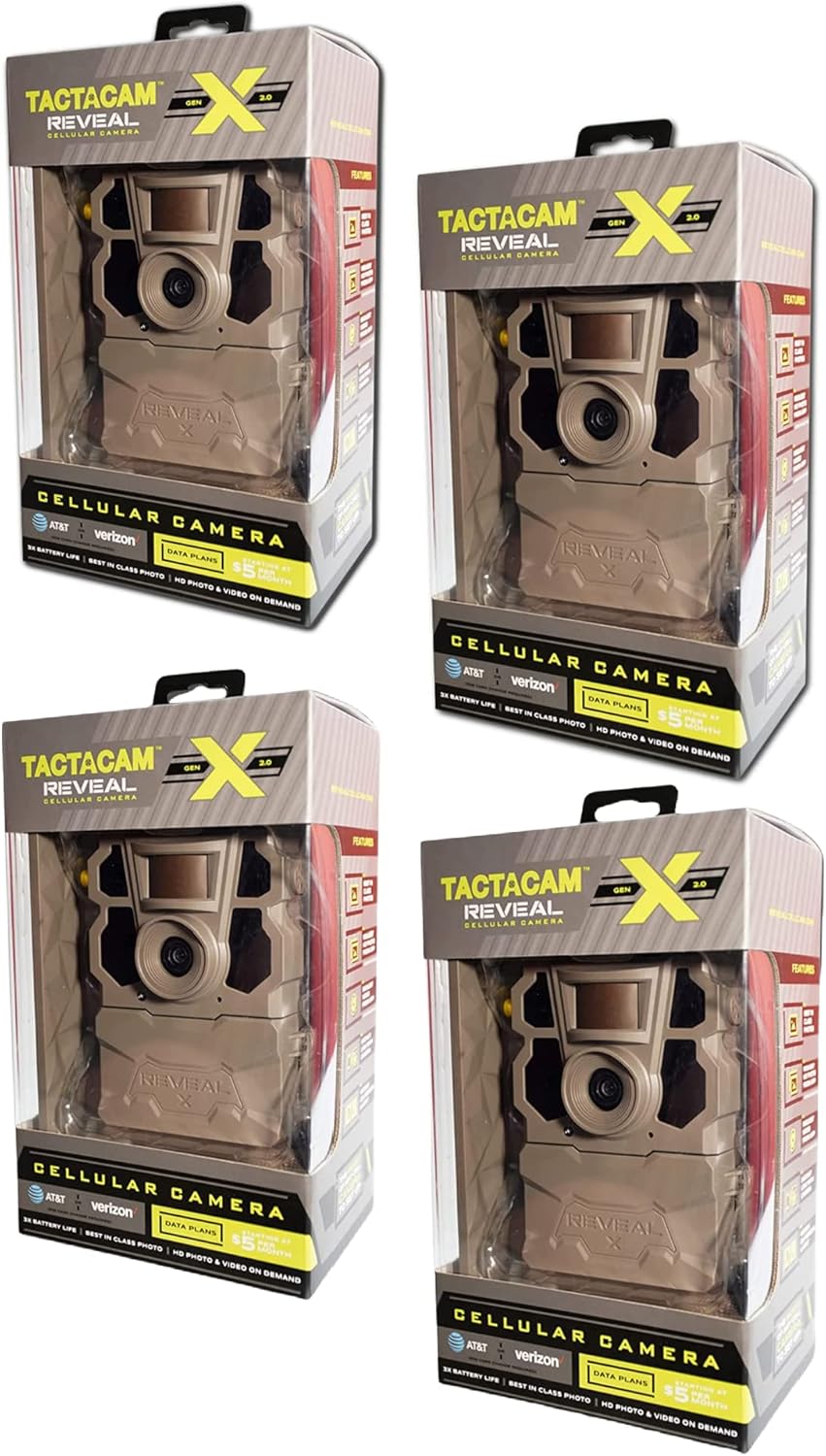 TACTACAM Reveal X Gen 2.0 LTE Cellular Trail Camera AT&T and Verizon, HD Video, HD Photo, Low Glow IR LED Flash (TA-TC-XG2) for Hunting, Security, Surveillance Gen 2 (4) 4 Pack Gen 2.0