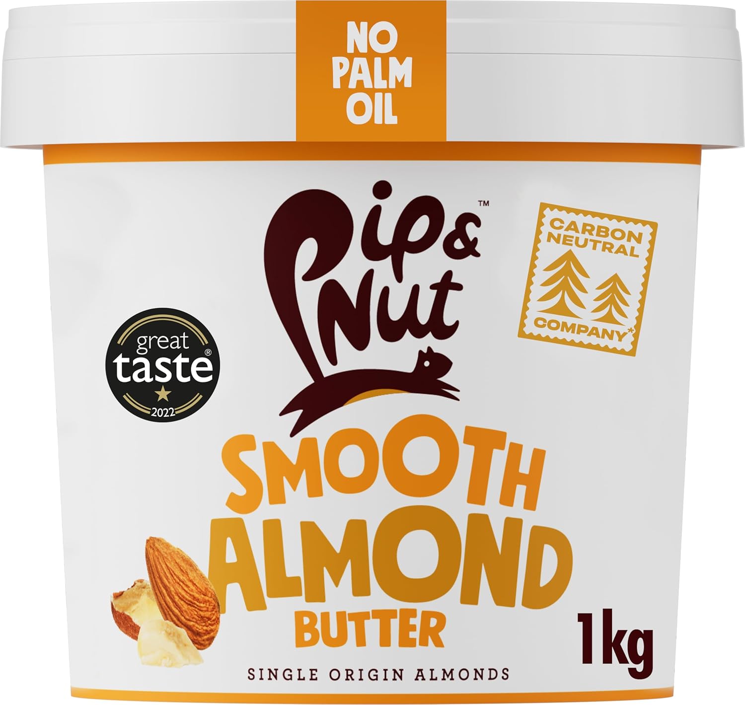 Pip & Nut - Smooth Almond Butter (1kg) | Natural Nut Butter, No Palm Oil, No Added Sugar, Hi-Oleic Almonds, High in Unsaturated Fats, Gluten Free, Vegan, Dairy Free
