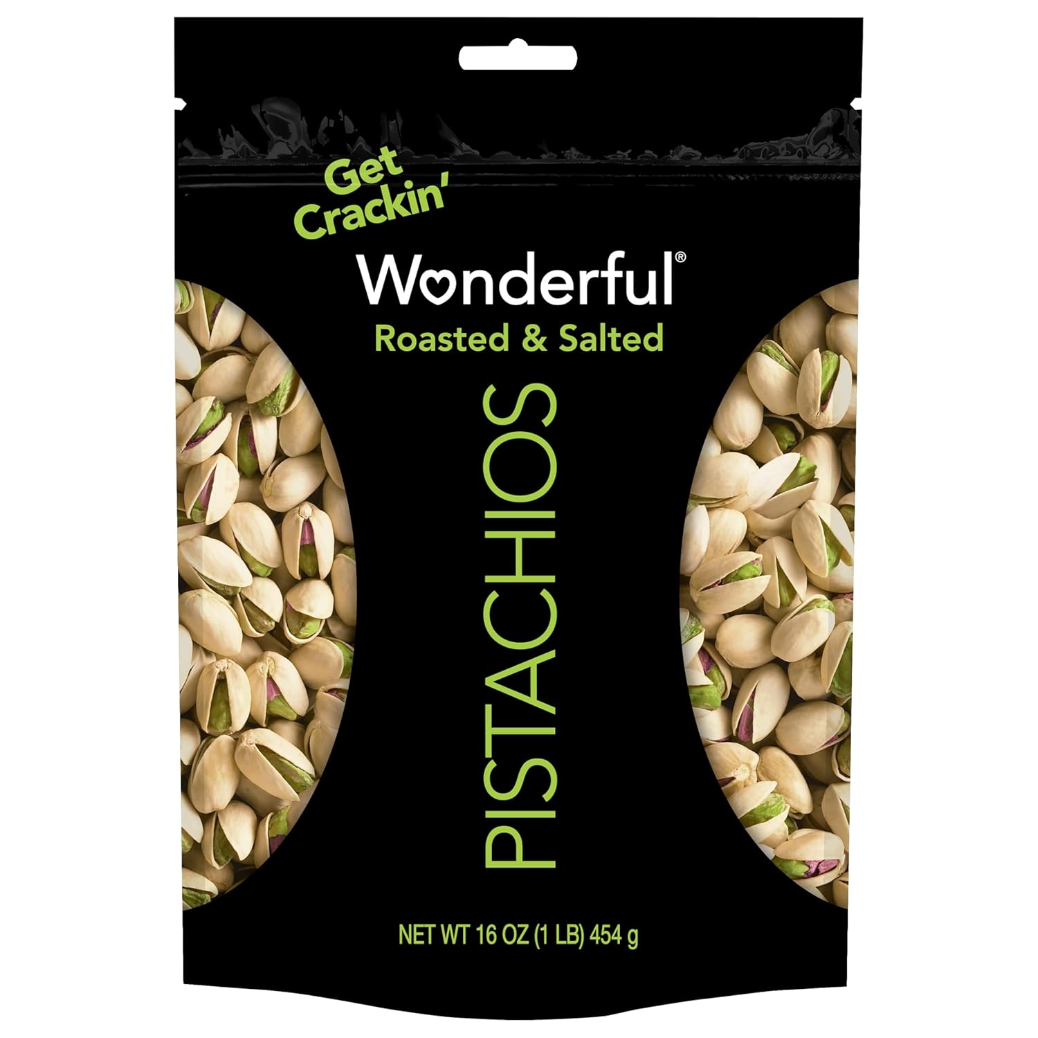 Wonderful Pistachios In Shell, Roasted and Salted Nuts, 16 Ounce Resealable Bag, Healthy Snack, Protein Snack, Pantry Staple