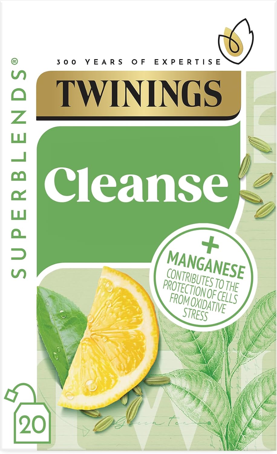 Twinings Superblends Cleanse Tea - Green Tea Herbal infusion with Matcha, Lemon & Fennel Seeds with Manganese- 20 Biodegradable Tea Bags