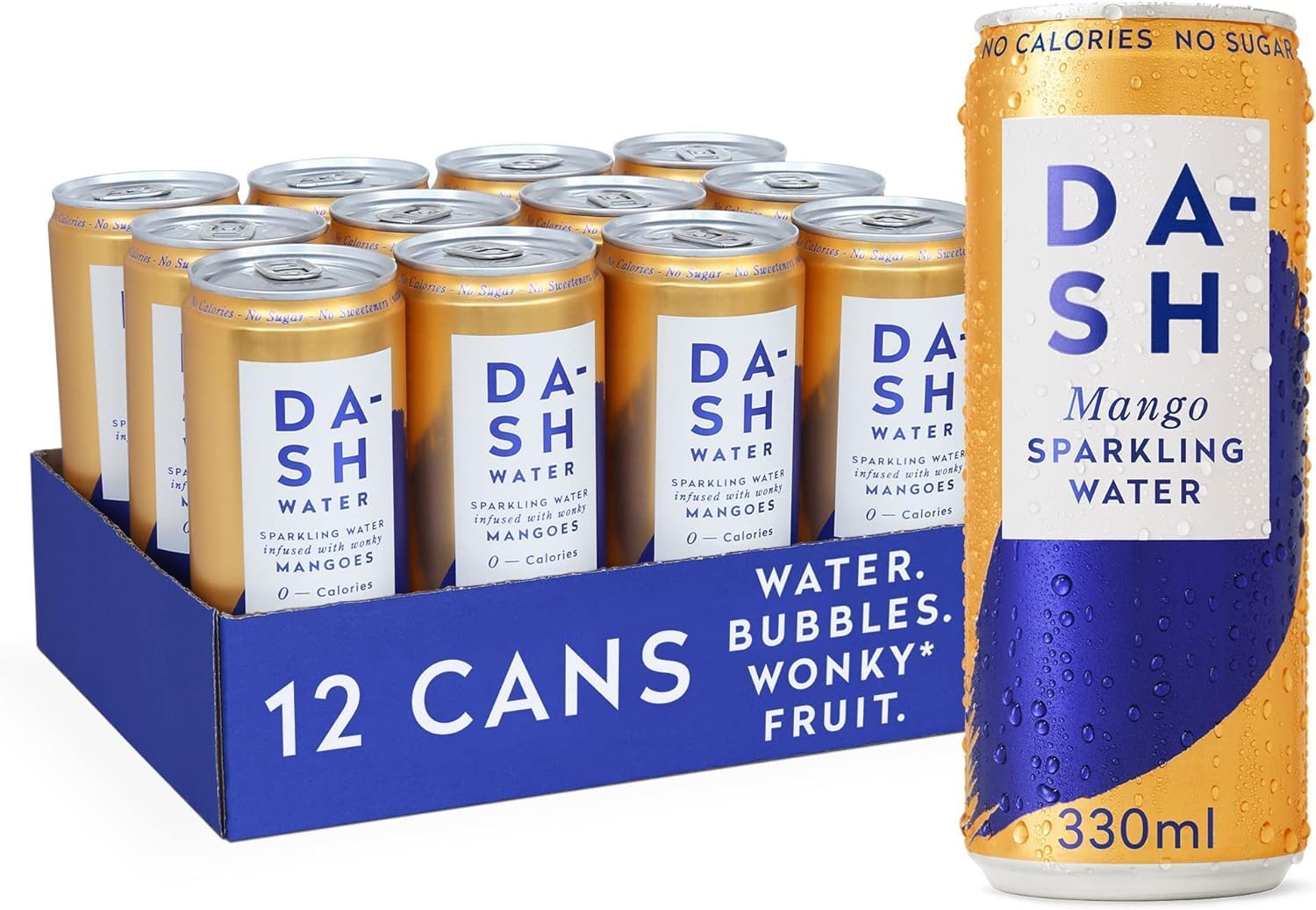 Dash Water Mango - 12 x Mango Flavoured Sparkling Spring Water - NO Sugar, NO Sweetener, NO Calories - Infused with Wonky Fruit (12 x 330ml cans)
