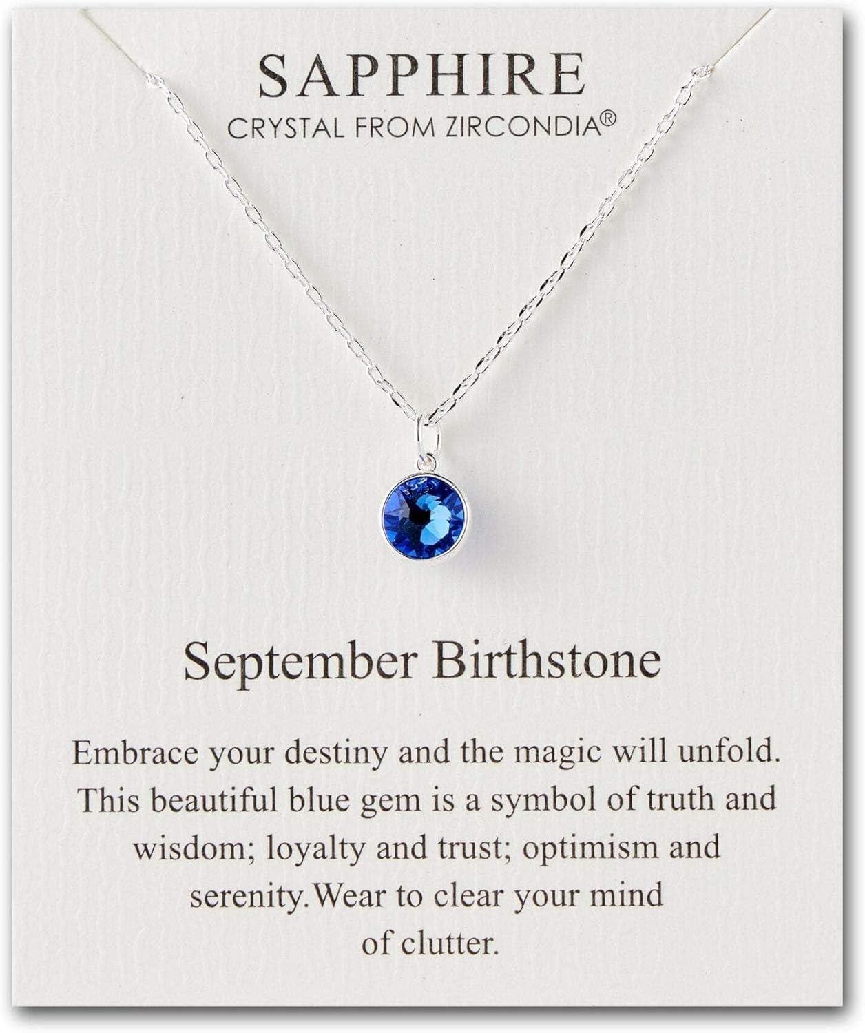 Philip Jones September (Sapphire) Birthstone Necklace Created with Zircondia® Crystals