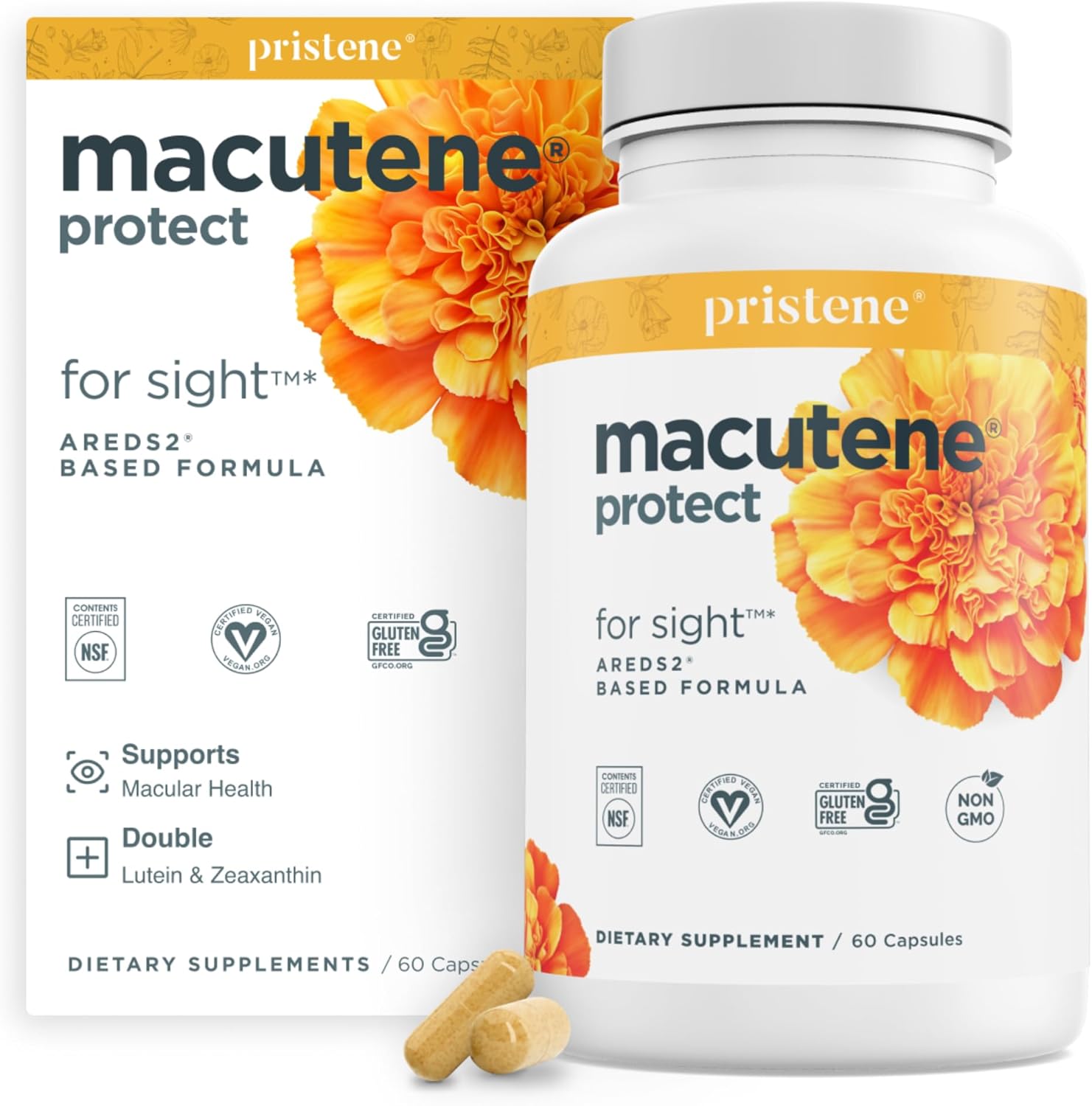 Macutene Protect Eye Vitamins for Areds 2 with Lutein and Zeaxanthin Supplements (25mg/5mg) – Doctor Formulated Bilberry Supplement for Eyes, NSF Certified, Vegan (60 Capsules)