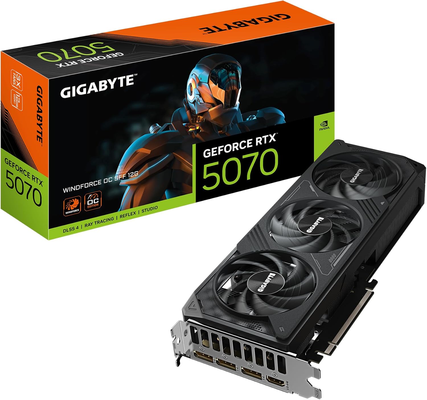Gigabyte GeForce RTX 5070 WINDFORCE OC SFF 12G Graphics Card - 12GB GDDR7, 192bit, PCI-E 5.0, 2542 MHz Core Clock, 3 x DP 2.1a, 1 x HDMI 2.1b, NVIDIA DLSS 4, GV-N5070WF3OC-12GD
