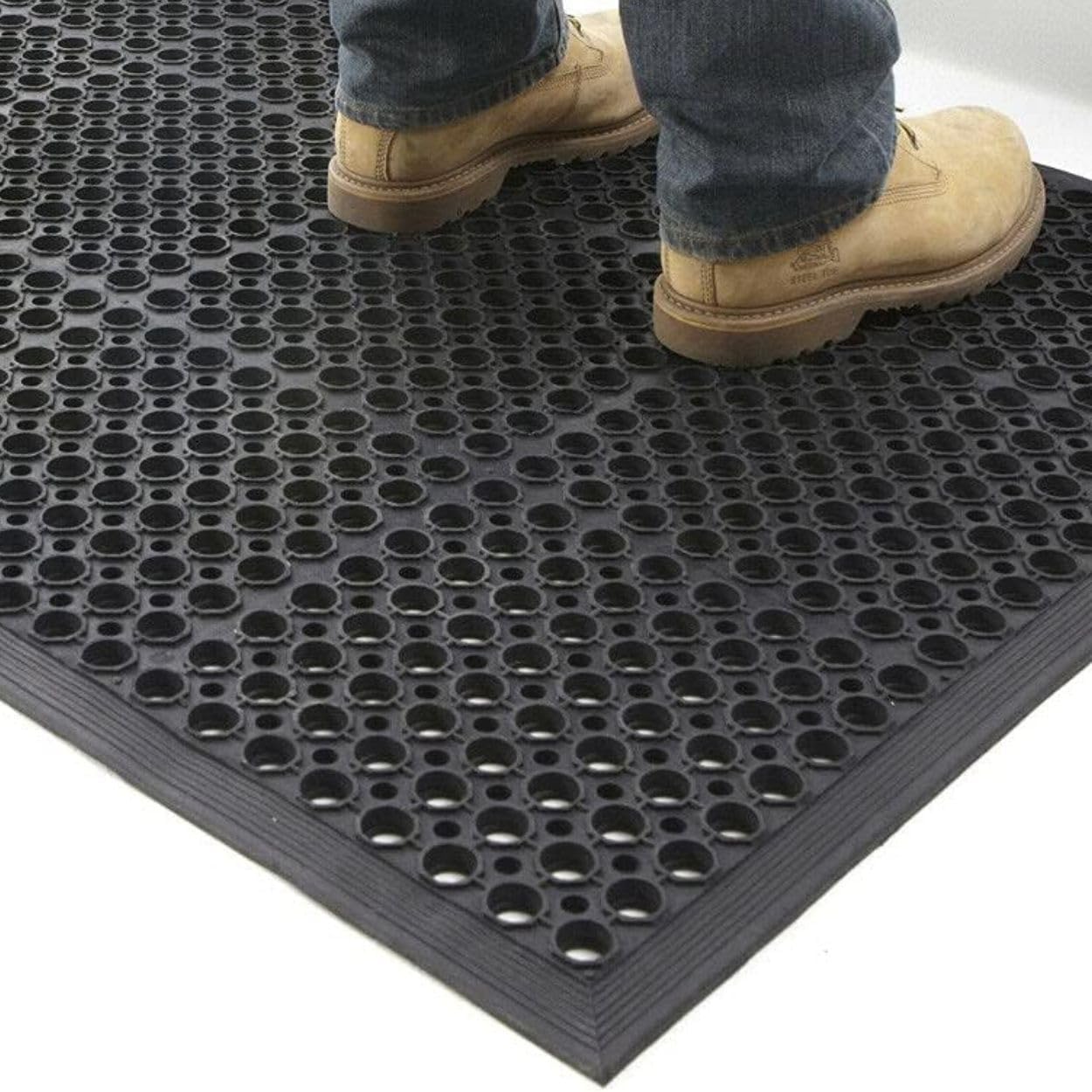 Rubber Door Entrance Mat - 150cm x 90cm - Heavy Duty Non-Slip Safety Floor Matting - Drainage Holes - Wheelchair Friendly/Pushchair Friendly
