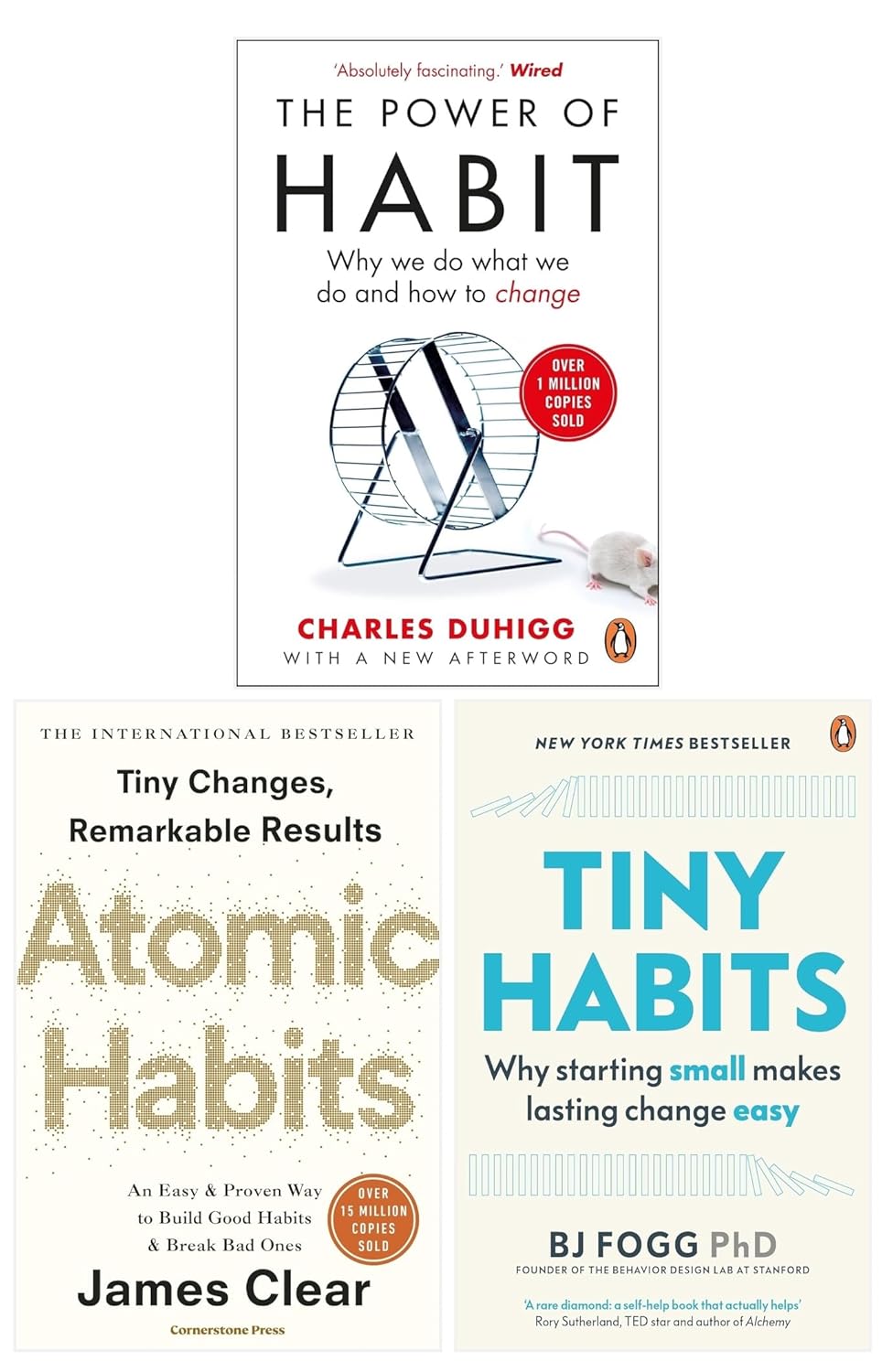 Tiny Habits: Why Starting Small Makes Lasting Change Easy, Atomic Habits, The Power of Habit: Why We Do What We Do, and How to Change 3 Books Collection Set