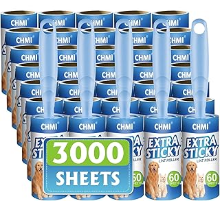 CHMI Extra Sticky Lint Roller, Mega Value Set of 3000 Sheets Lint Roller with 5 Upgraded Handles, Dog and Cat Lint Remover Clothes, Couch, Furniture, Carpet.