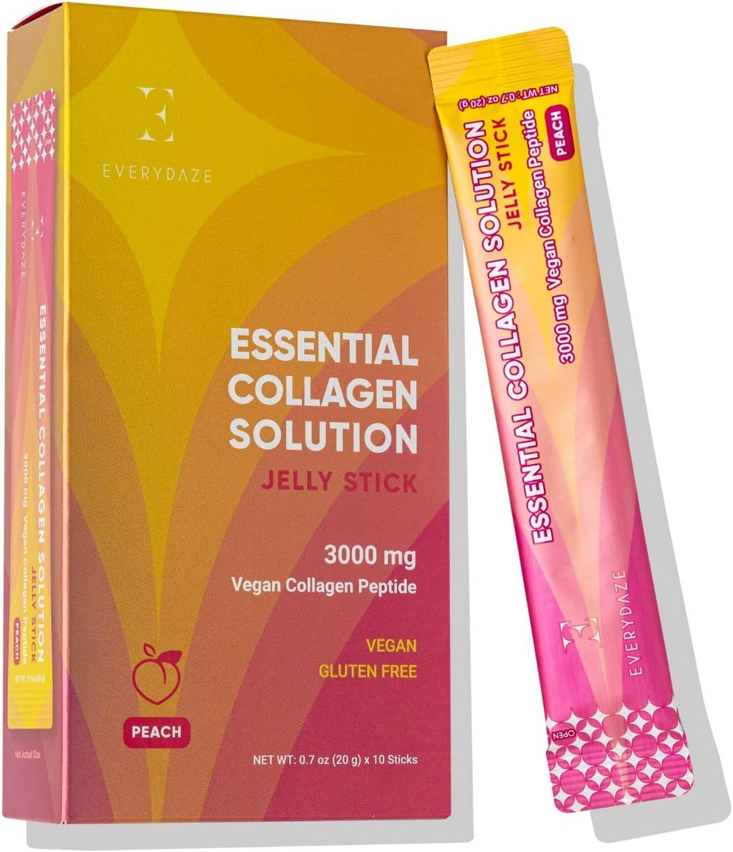 EVERYDAZE Essential Collagen Solution Jelly Stick | Plant-Based | Peach | 10 Packs | Vitamins, Minerals, Antioxidants for Men & Women