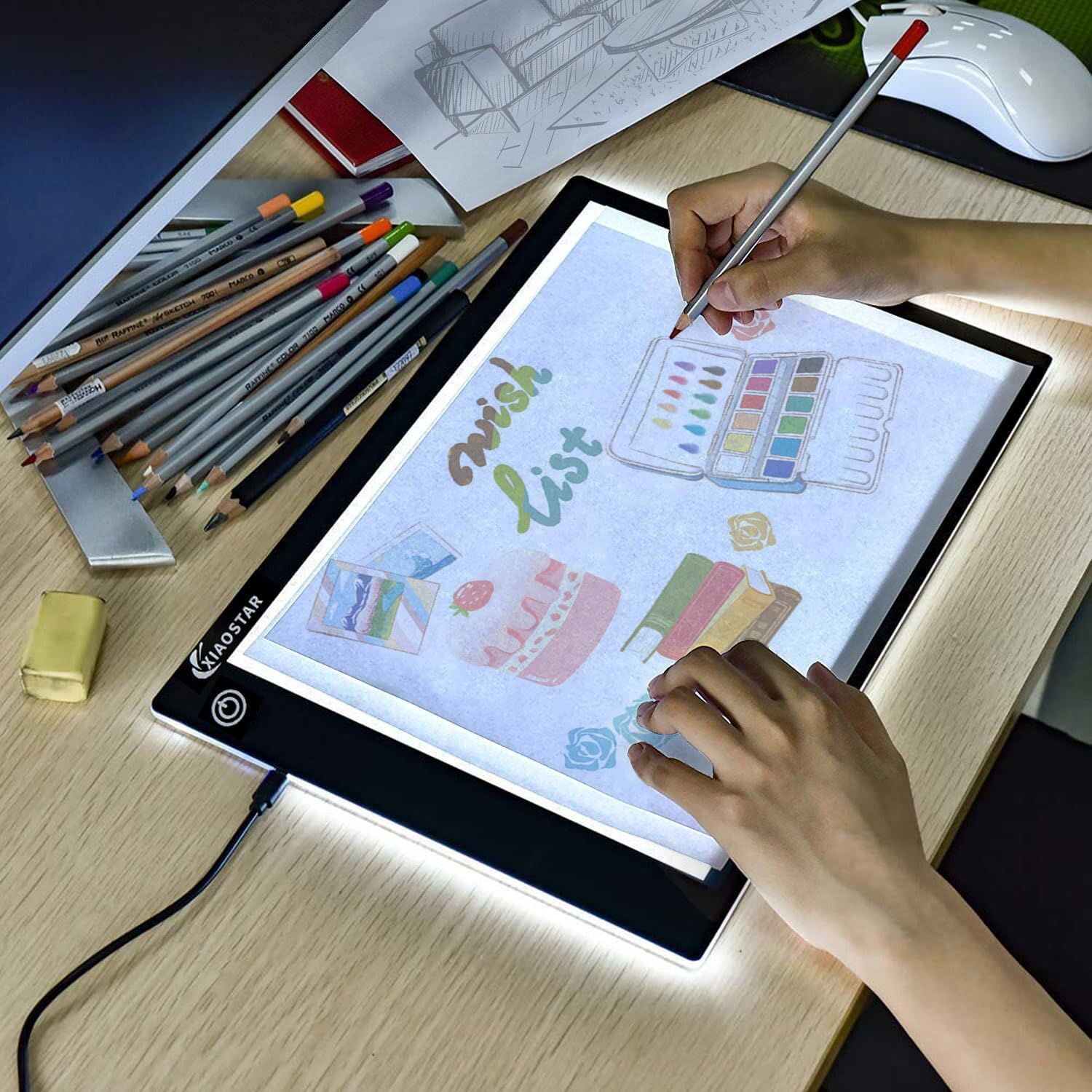 Light Box Drawing A4,Tracing Board with Brightness Adjustable for Artists, Animation Drawing, Sketching, Animation, X-ray Viewing (Black)