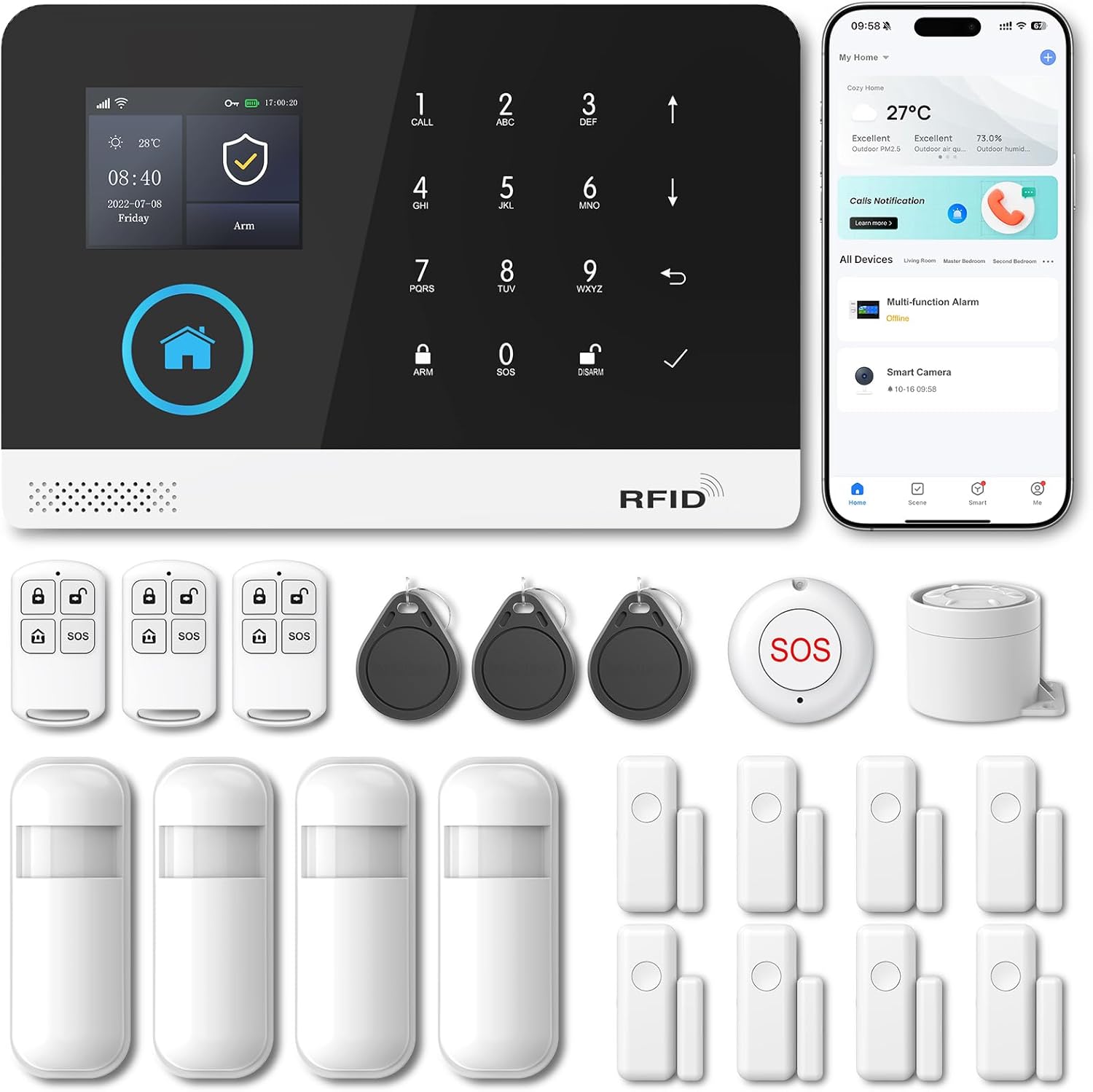 PGST Home Security System, Alarm System for Home Security, Phone Alert, Alarm Siren, Door/Window Sensors, Remotes, Compatible with Alexa, No Monthly Fee,for House Apartment Office
