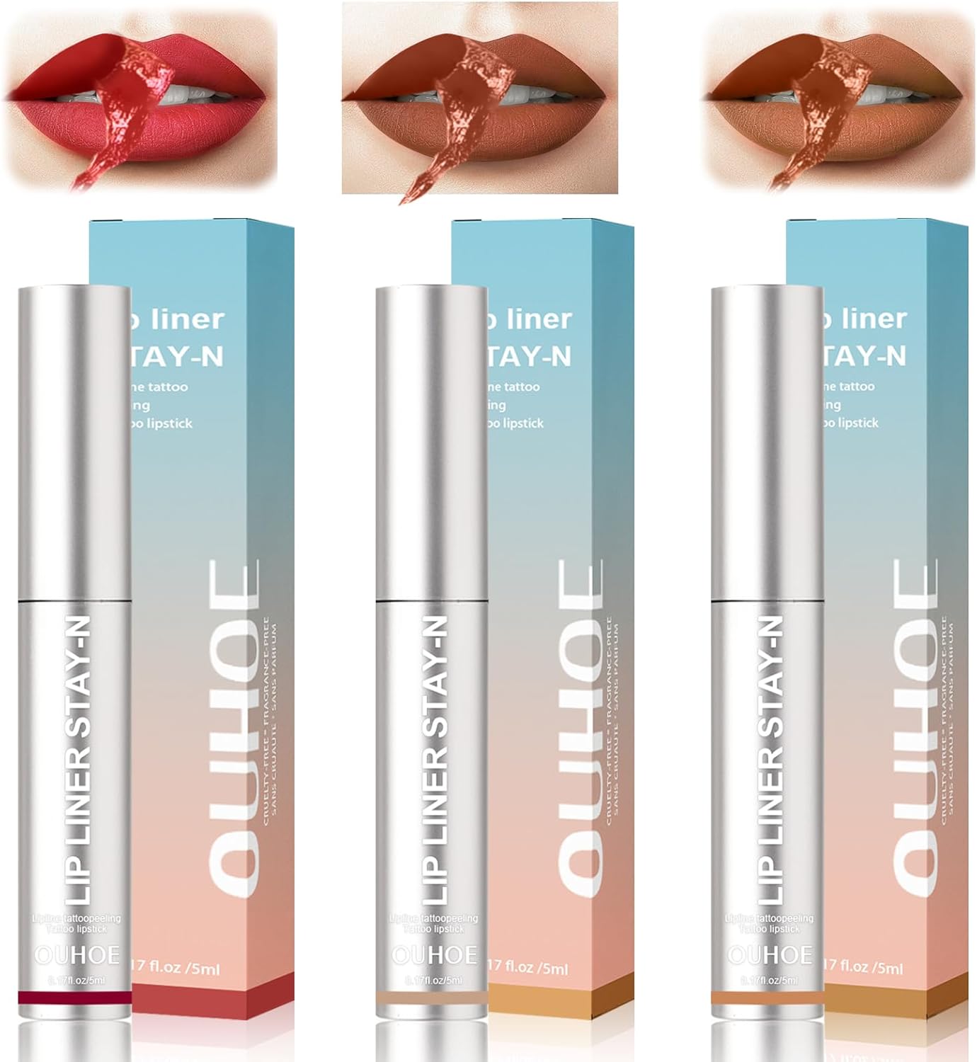 Allony Detachable Lip Liner, Peel off Lip Stain, 3color Long Lasting Tattoo - Peel-Off Lip Liner, Lip Contour Pen, Matte Lip PencilSuitable for All Skin Types (5ml X 3 Count)