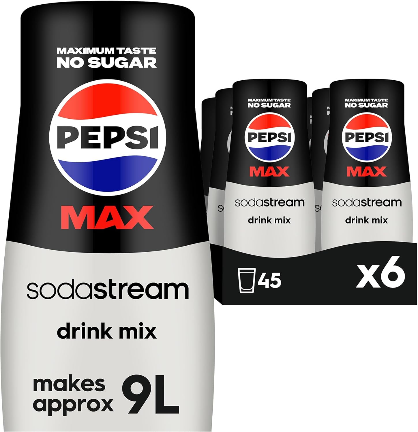 Flavours Pepsi Max Sparkling Drink Mix, Soda & Fizzy Drink Maker Concentrate, Diet Pepsi with Maximum Taste & No Sugar, Official Pepsi Cola x SodaStream Syrup - 6 x 440ml Multi Pack