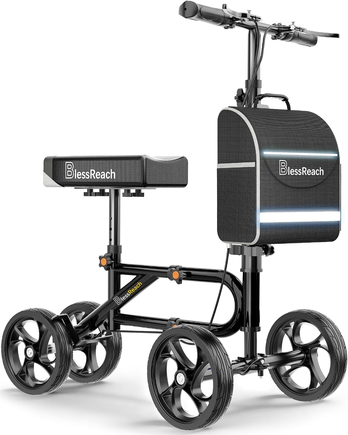 BlessReach Lightweight Knee Scooter for Adults for Foot Injuries,Knee Pad | 300lbs Foldable Leg Knee Scooter, 8'' Rubber Wheels, Dual Brake, Adjustable Height, Crutch Alternative for Ankle Recovery