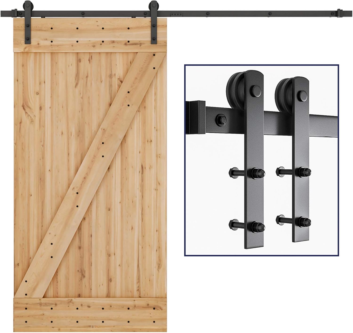 SMARTSTANDARD 8ft Barn Door Hardware Kit, Sliding Door Hardware Kit, Smoothly & Quietly - Heavy Duty Sturdy - Easy to Install, Fits 42"-48" Wide Door Panel (I Shape)