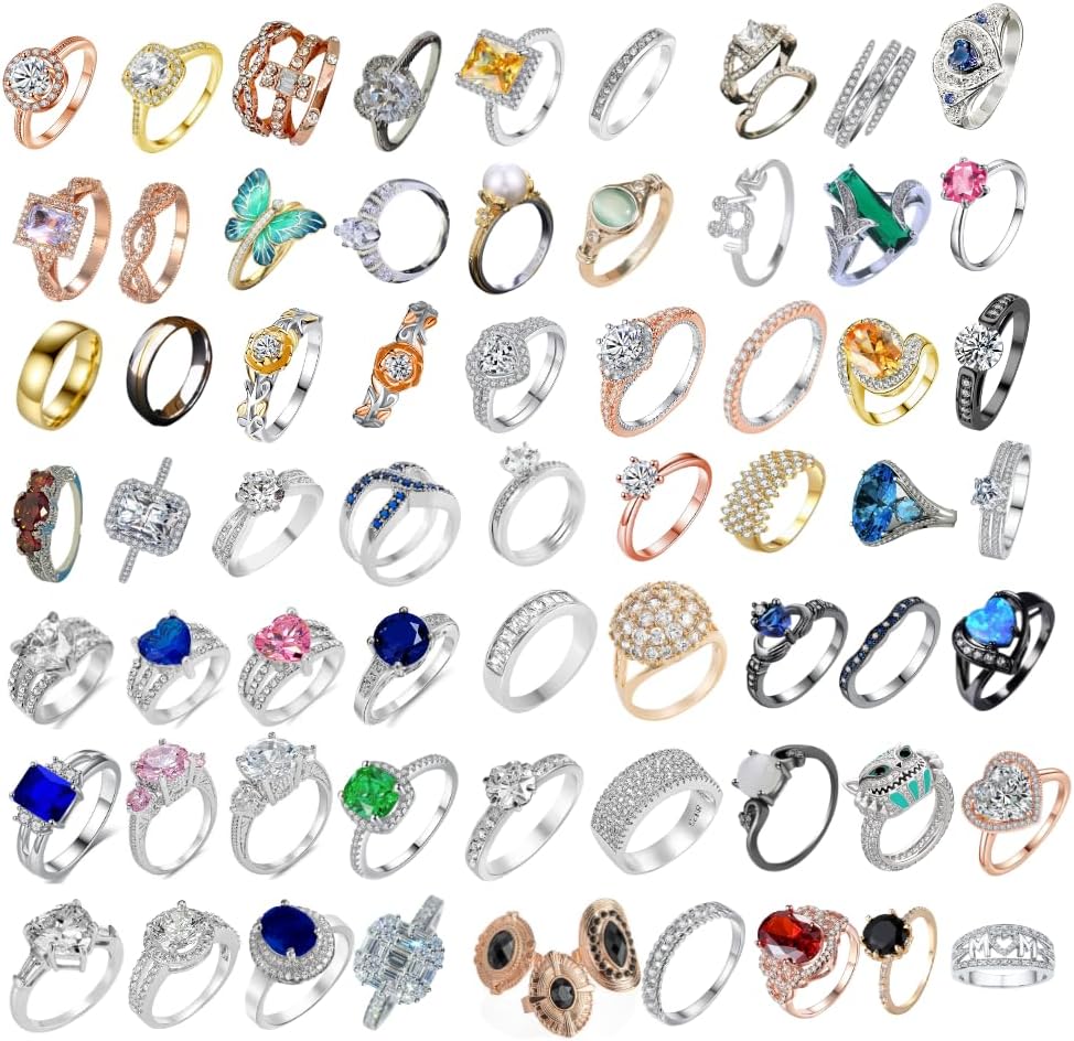 SPARKLYGIFTS Wholesale Jewellery Women Ring 40pcs, Mystery Box, Job Lot 40pcs Female Jewellery, Premium CZ Crystal Silver Gold Rose Gold Ring for Her 4 Sizes, Gifts for Her Bundle for Retailer