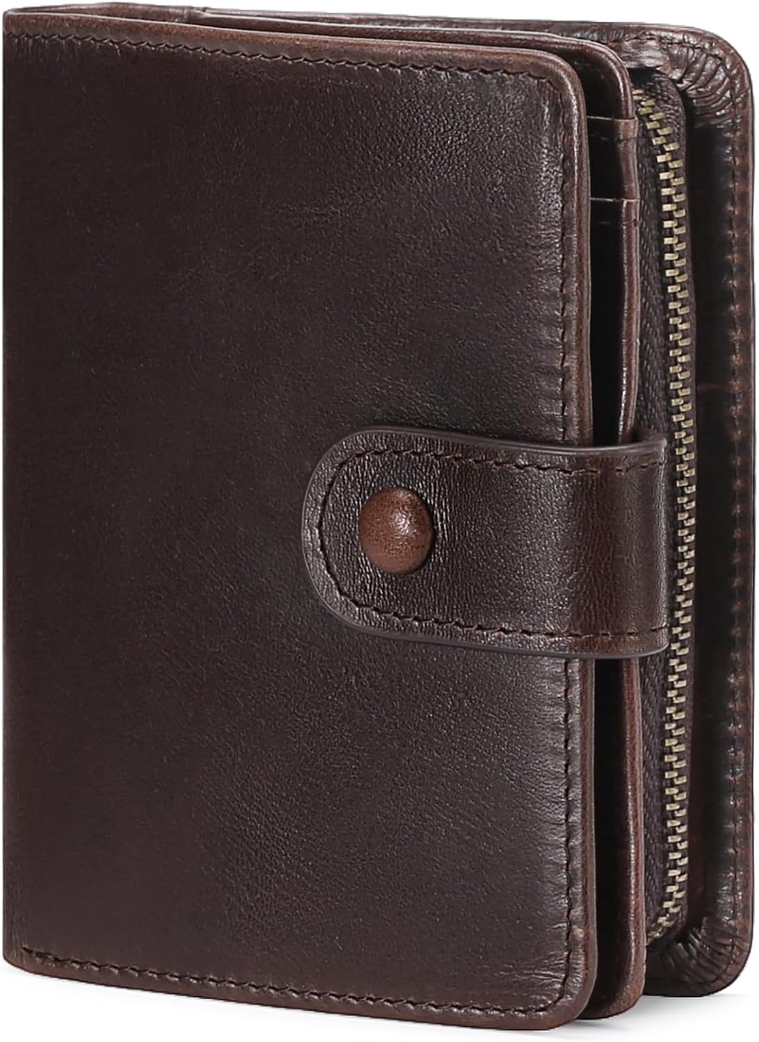 GOIACII Wallets for Men RIFD Blocking Leather Bifold Wallet with ID Window 11 Card Holders 2 Banknote Compartments and Large Zip Coin Pocket