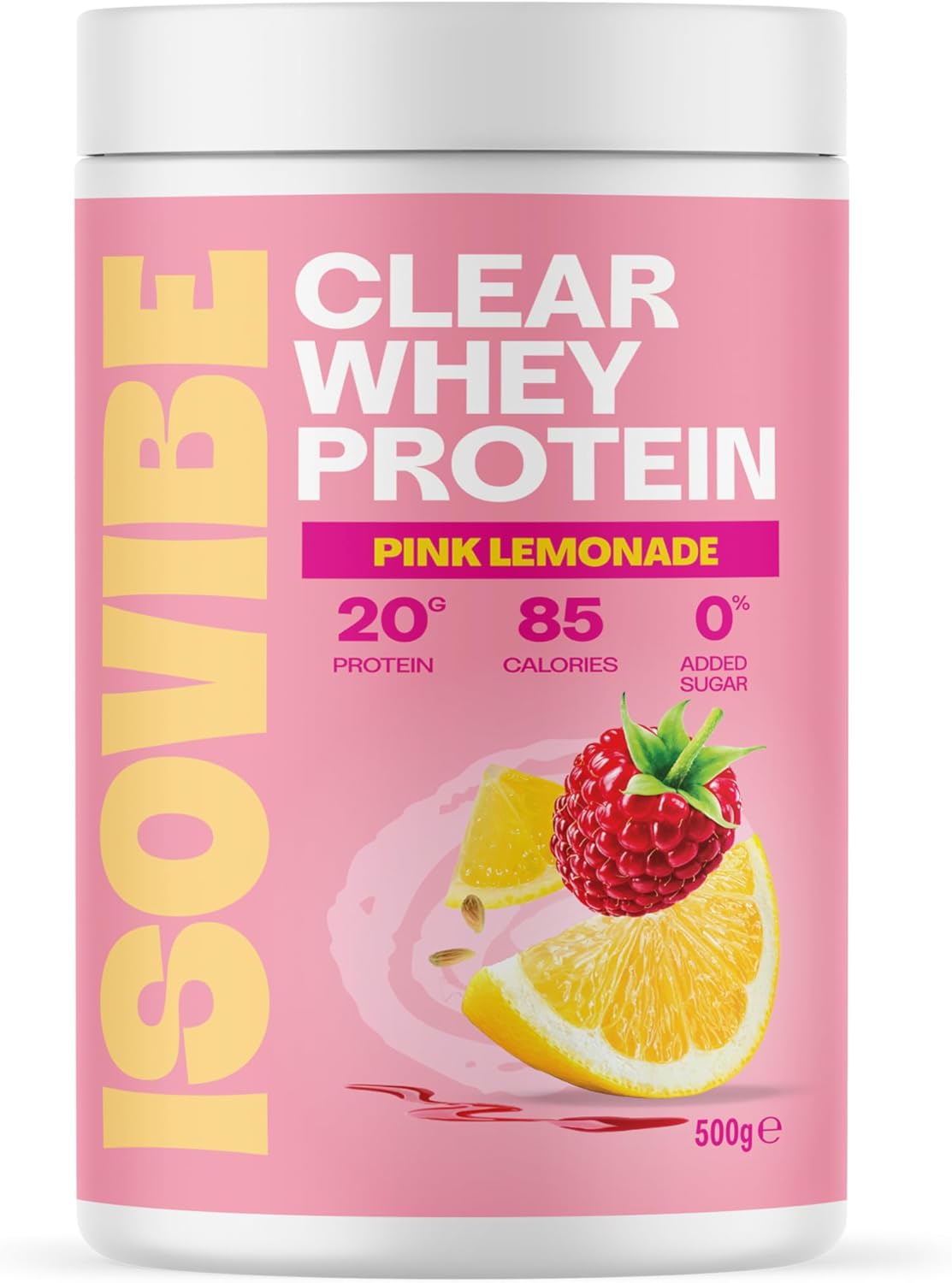 Isovibe Clear Whey Protein Powder Pink Lemonade (20 Servings) Refreshing Protein Water | Zero Added Sugar | High Protein 20g Per Serving