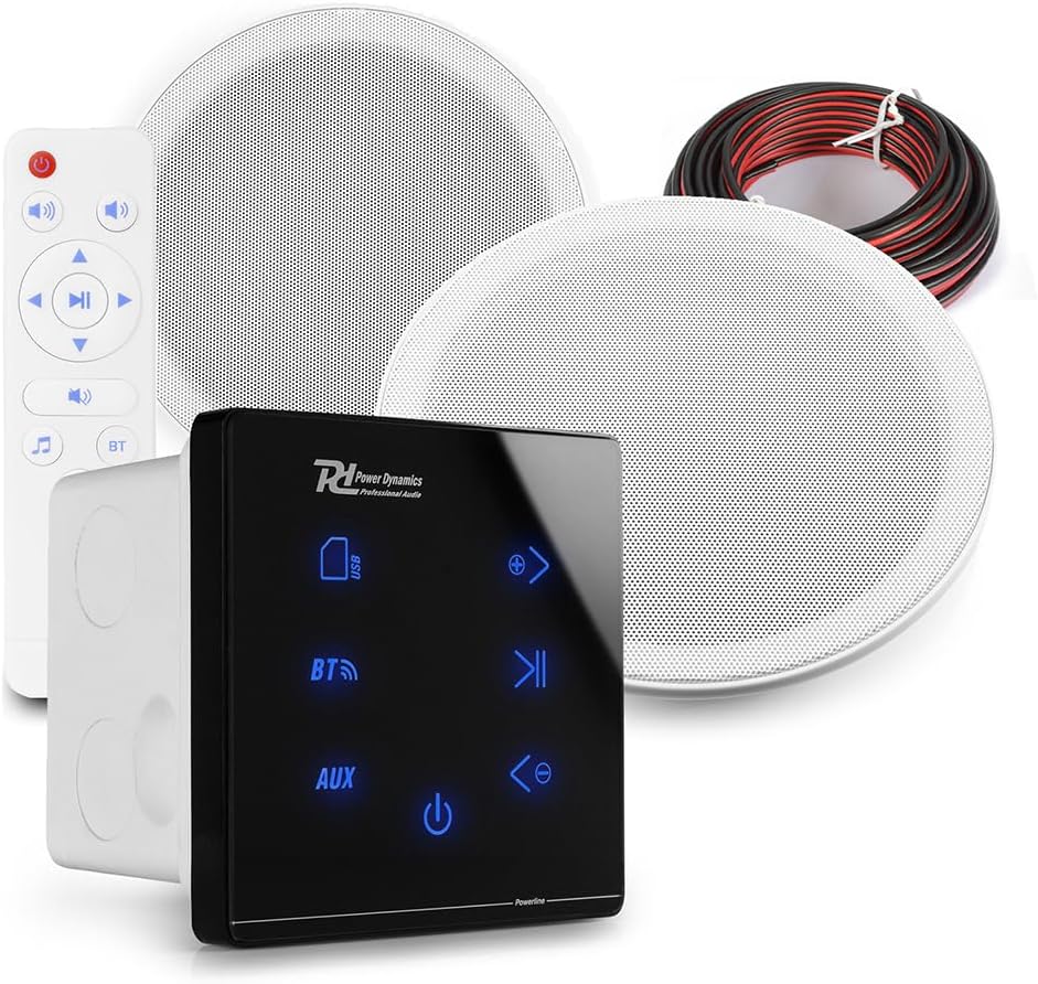 Power Dynamics Marine Bluetooth Ceiling Speaker Kit - 2x 6-Inch Weatherproof Outdoor Bathroom Speakers, IPX5 Rated with USB/SD, A50B Black Wall Amplifier Audio System