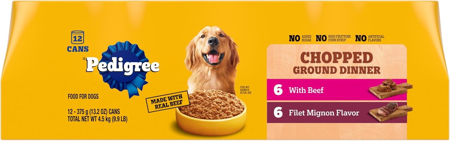 Pedigree Chopped Ground Dinner Wet Dog Food Filet Mignon & Beef Variety Pack, 13.2 oz. Cans (12 Count, Pack of 1)