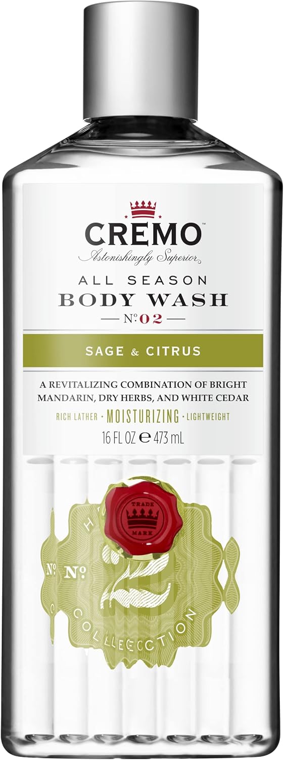 Cremo Sage and Citrus Body Wash, Men's Shower Gel for Body Skin Care, Moisturising and Revitalising, 473 ml