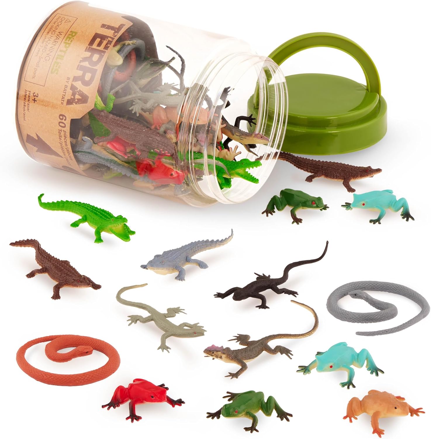 Terra by Battat – 60 Pieces Lizard Animal Tube – Realistic Plastic Reptile & Amphibian Figurines – Frog, Alligator, Snake & More – Educational Toys for Kids & Toddlers, 3+ Years