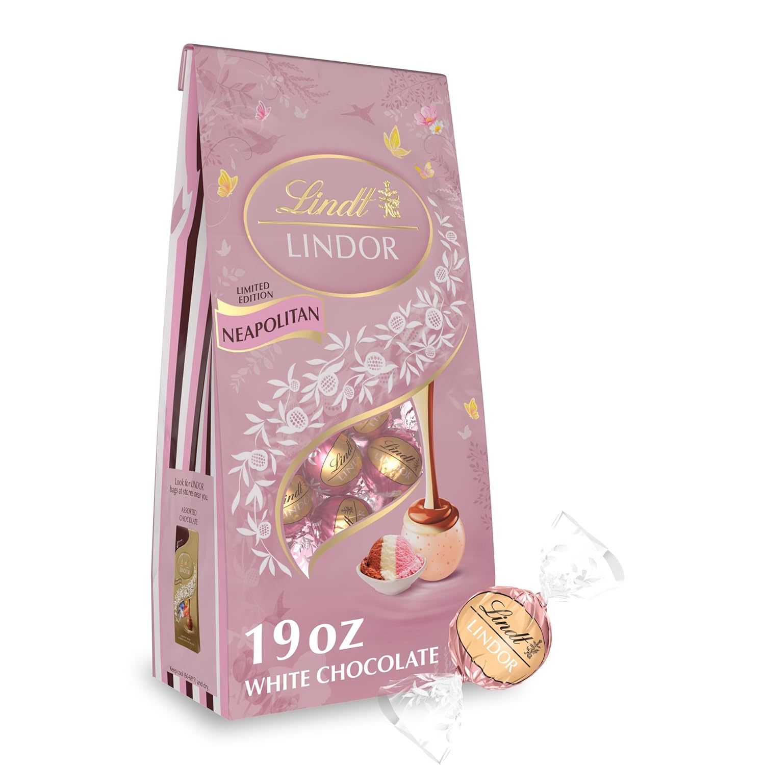 Lindt LINDOR Spring Neapolitan White Chocolate Truffles, Chocolates with Smooth, Melting Truffle Center, 19 Oz Bag