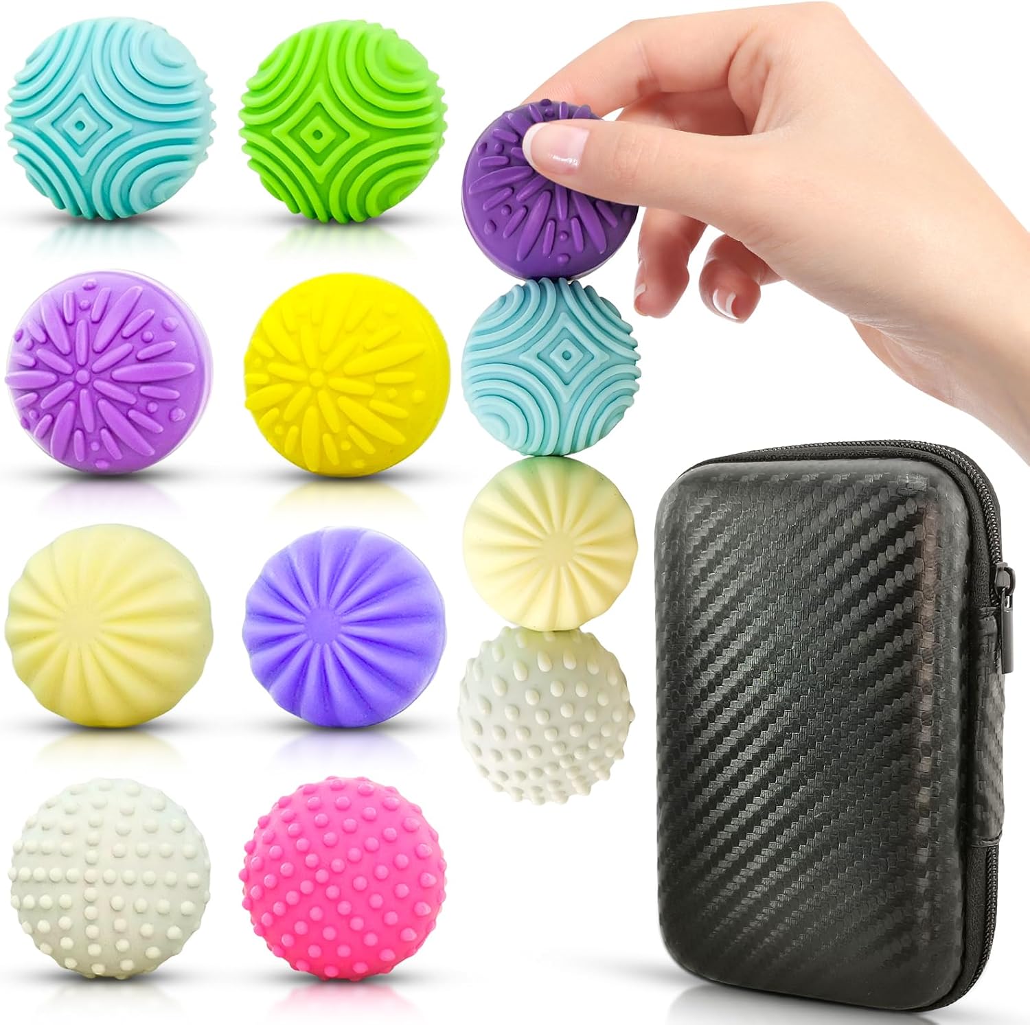 Fidget Magnet Ball Toy, 8 PCS Multi Color Texture Tactile Sensory Gift for Teens Adult ADHD Autism Anxiety, Silent Stress Relief Massage Roller Item Desk Toy for Home Office Calm Down with Case