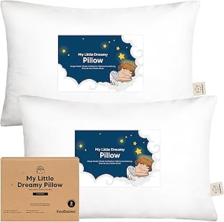 KeaBabies 2-Pack Toddler Pillow - Soft Organic Cotton Toddler Pillows for Sleeping, 13X18 Small Pillow for Kids,Kids Pillows for Sleeping,Kids Pillow for Travel,School, Nap,Age 2 to 5 (Soft White)