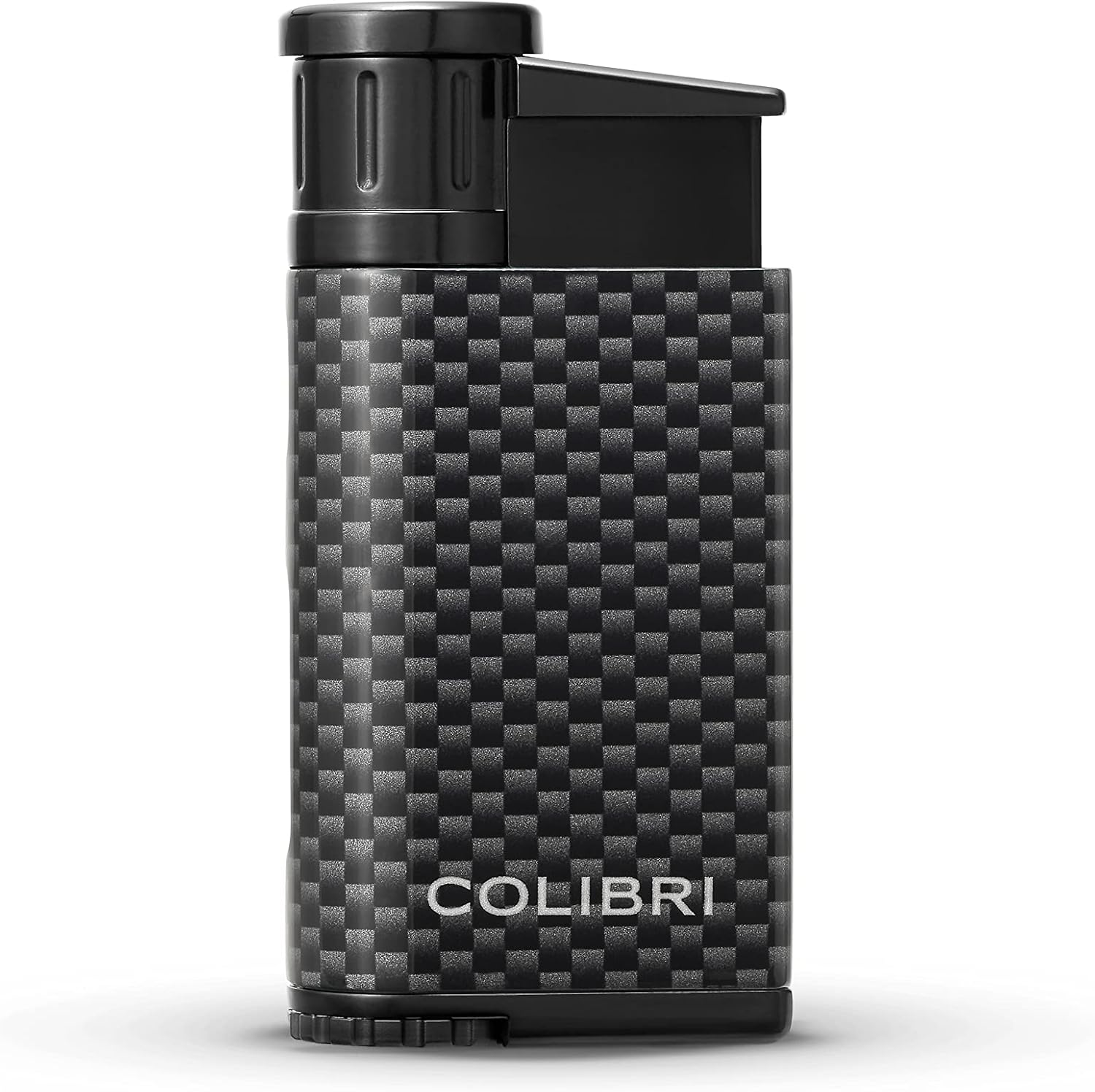 Colibri Evo Single Jet Lighter - Windproof Refillable Butane Gas Lighter - Large Fuel tank and Flame Adjuster Wheel - Easy Read Fuel Window - Metal Body With Carbon-Fibre Look - Shipped Without Gas