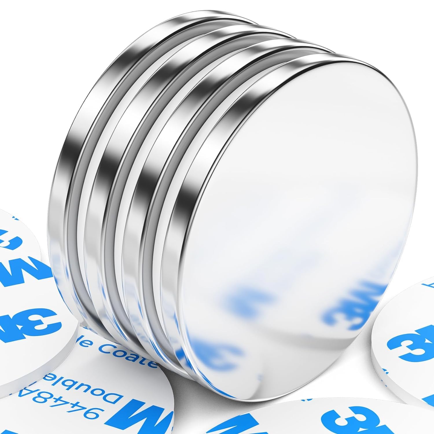 4 Pack Strong Magnet, 30 x 3 mm 8 KG Pull Super Strong Neodymium Disc Magnets, Magnet Strong with Double-Sided Adhesive, Powerful Permanent Rare Earth Magnets for Fridge, Building, Craft, Office,DIY