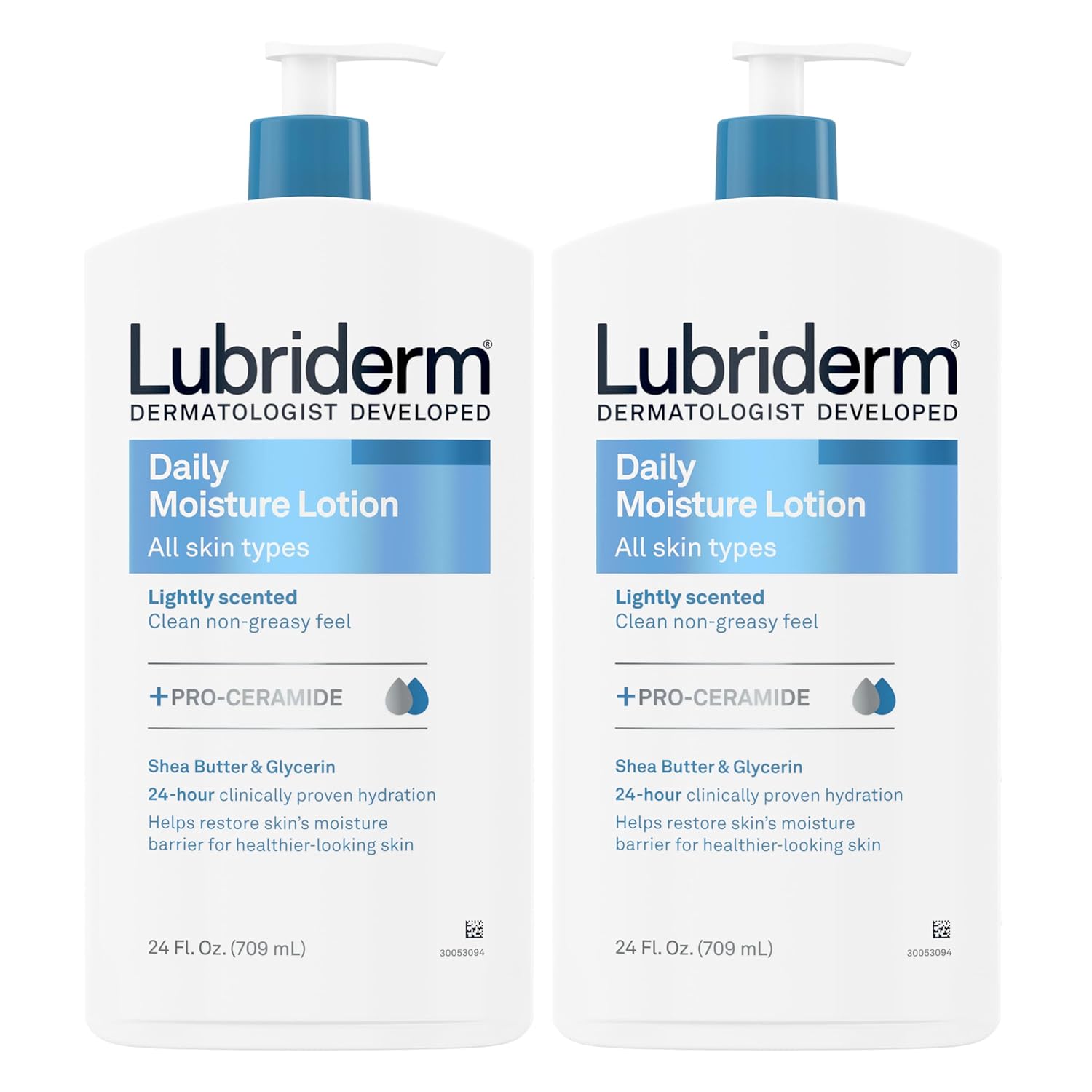 Lubriderm Daily Moisture Lotion + Pro-Ceramide with Shea Butter & Glycerin Helps Moisturize Dry Skin, Hydrating Face, Hand & Body Lotion, Light Scent, Non-Greasy, Twin Pack, 24 fl. oz, 2 Pack