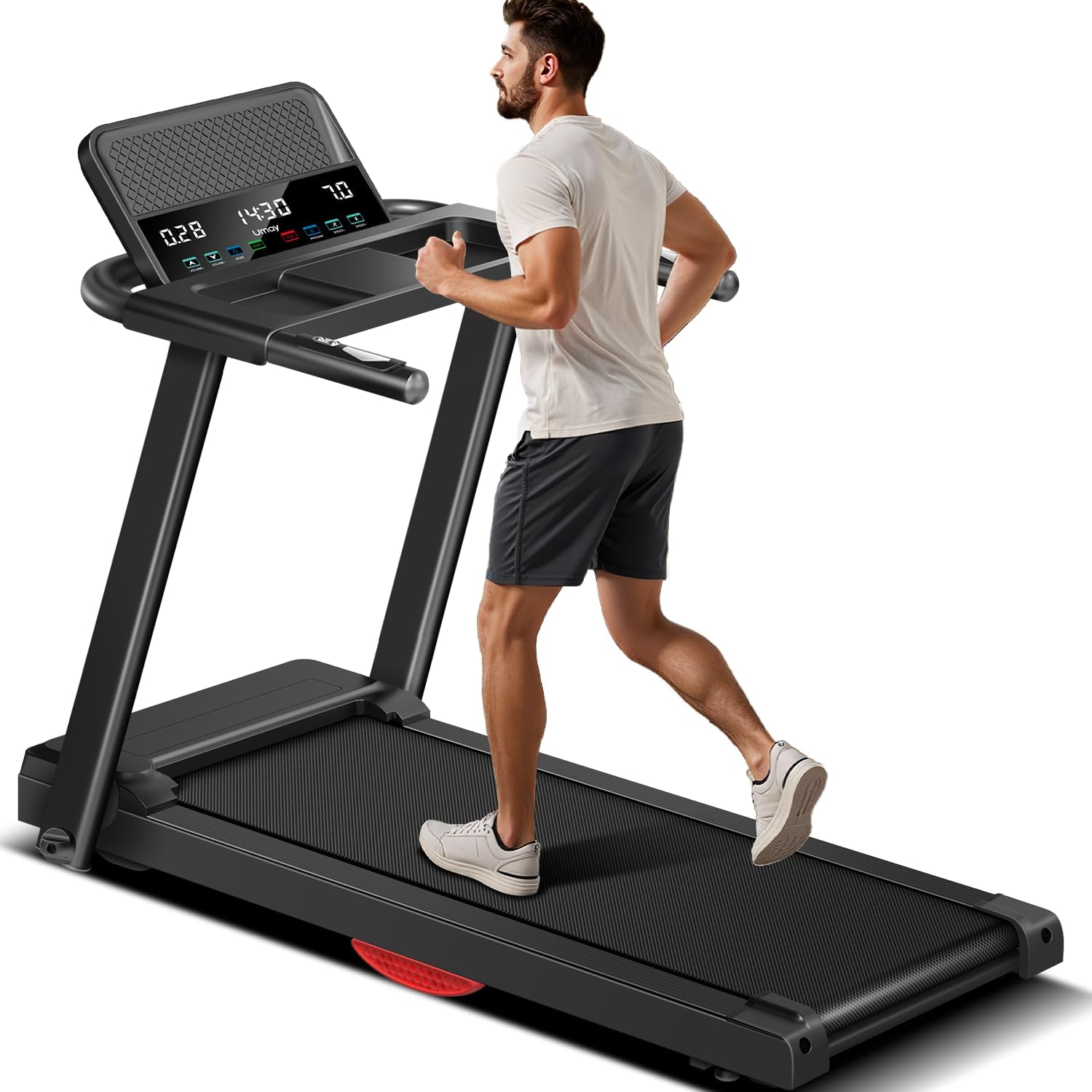Treadmills for Home, 3.0HP Quiet Brushless Folding Treadmill with Heart Rate Sensor, Dual Cushion System, 300lbs Weight Capacity, Holder for Cup & Phone