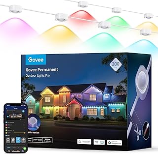 Govee Permanent Outdoor Lights Pro, 200ft with 120 RGBIC LED Lights for Daily and Accent Lighting, 75 Scene Modes for Halloween, IP67 Waterproof, Works with Alexa, Google Assistant, Matter, White