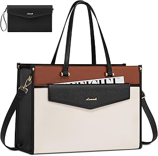 LOVEVOOK Laptop Bag for Women, 15.6'' Laptop Tote Purse 2-in-1 Professional Work Bag Business Briefcase with Clutch Purse, Waterproof Leather Computer Handbag Shoulder Bag for Teacher Office Travel