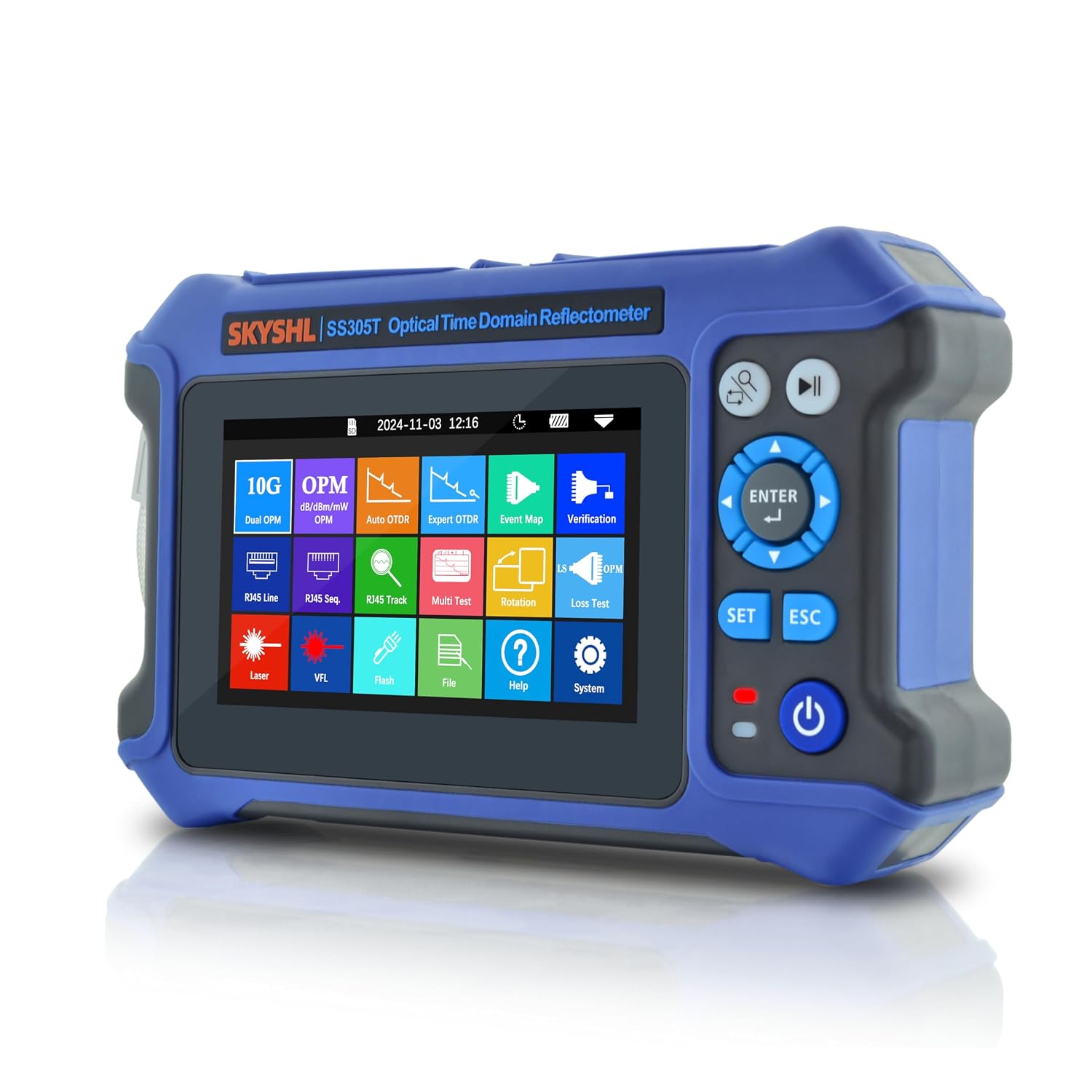 1310nm/28dB+1550nm/26dB SM OTDR Testing and OPM+10G OPM+OLS+VFL+Event Map+Optical Loss Tester+Multi-Fiber Testing+RJ45 Cable Test Fiber Tester Compatible with APC&UPC SC+FC+ST+LC-SS305T-2A1