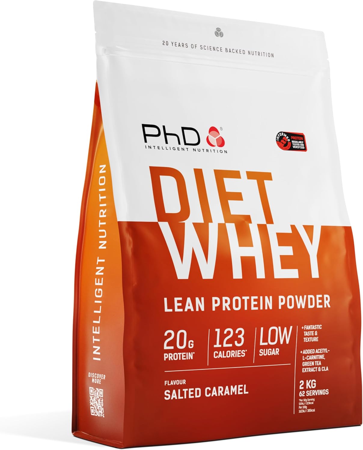 PhD Nutrition Diet Whey Low Calorie Protein Powder, Low Carb, High Protein Lean Matrix, Salted Caramel Diet Whey Protein Powder, High Protein, 80 Servings Per 2 kg Bag