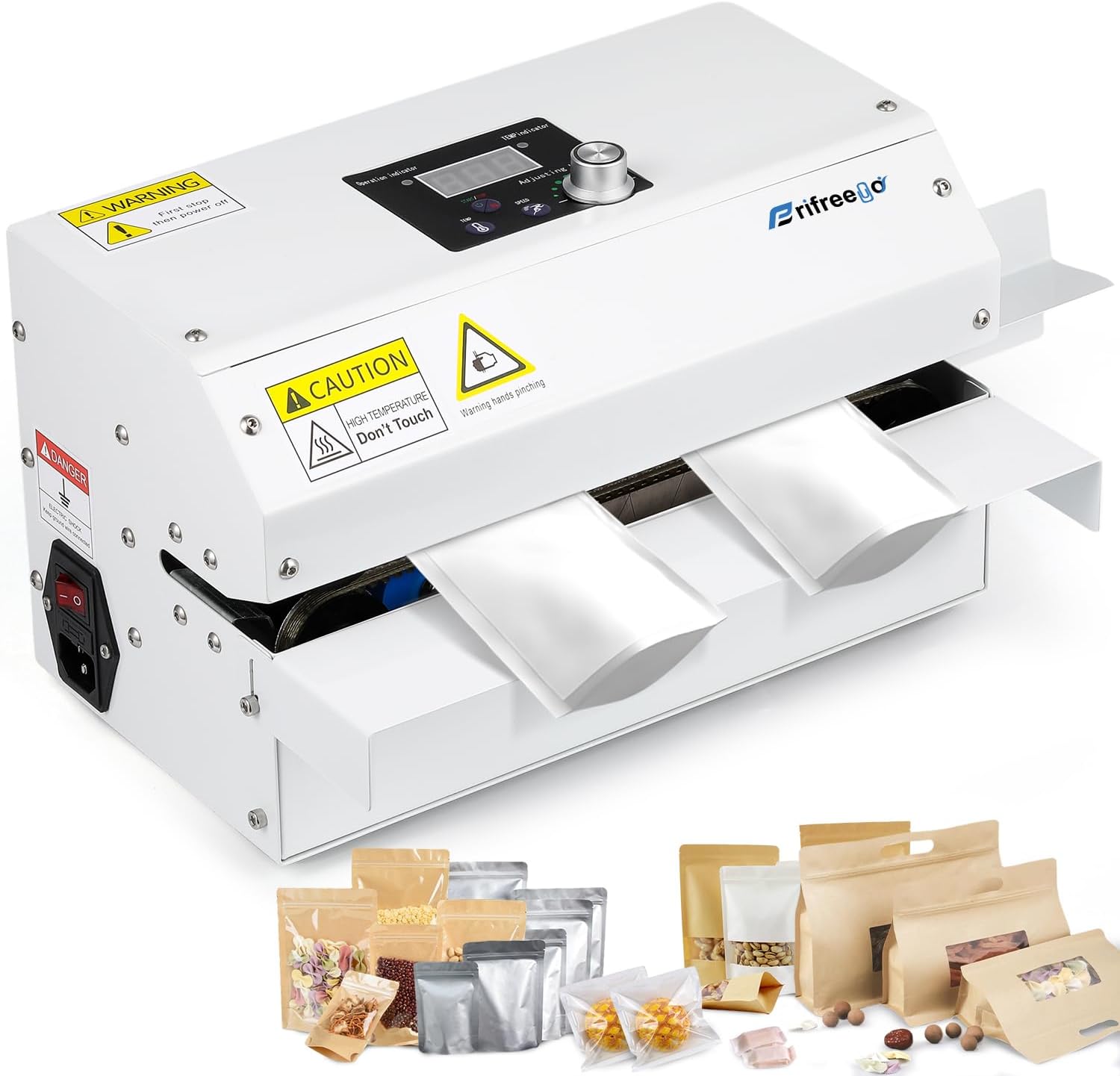 Commercial Grade Heat Sealer Automatic Continuous Heat Bag Sealing Machine, Temp&Speed Adjustable, Heavy Duty Horizontal Bag Sealing Machine for Kinds of Plastic Packing Bags, Desktop White