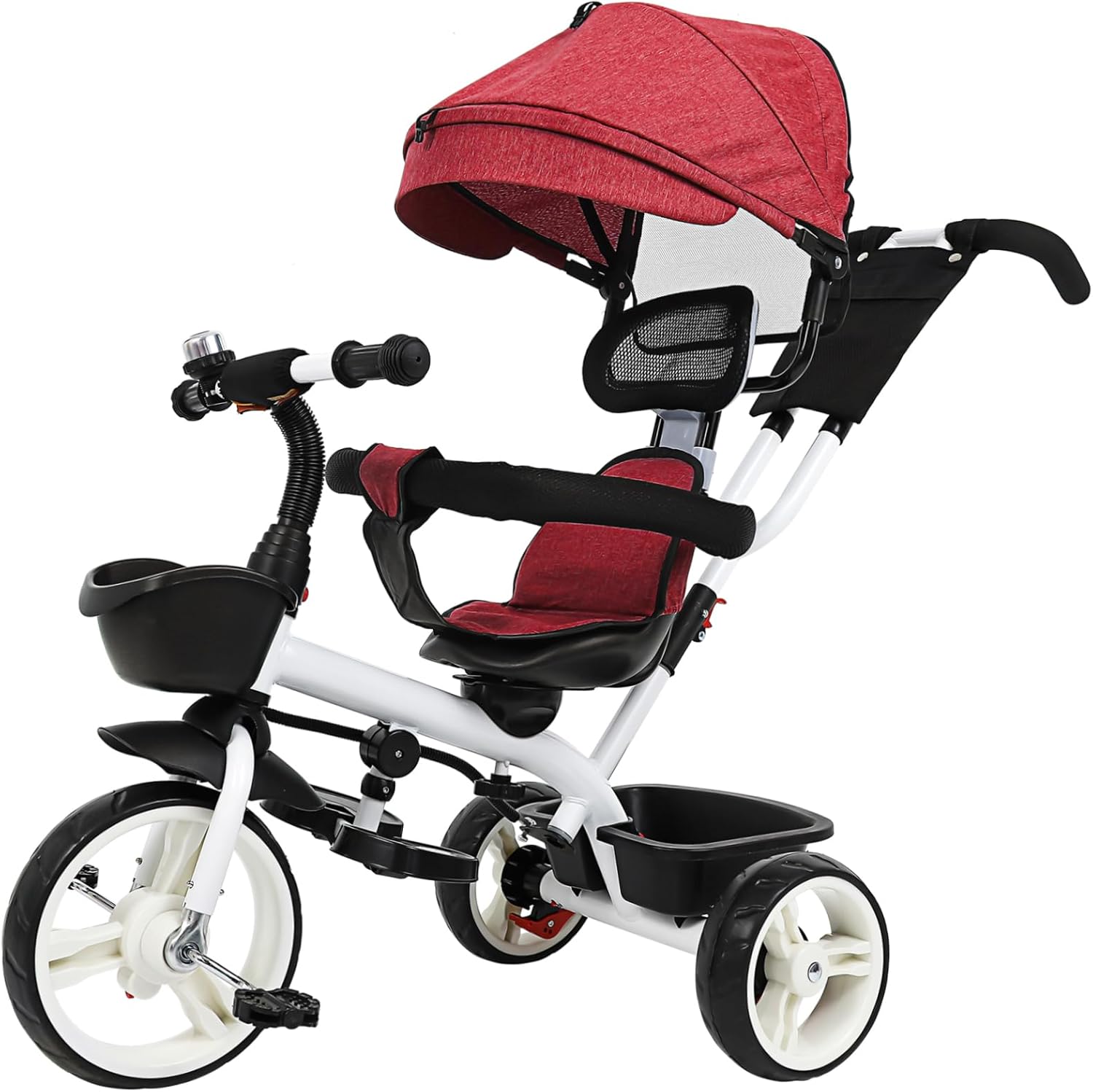 UPKOCH Red Kids Tricycle Canopy for Toddlers 120x115x50 Cm Lightweight Tricycle Stroller Parent Handle and Footrest Suitable for Boys and Girls Ages 1-3