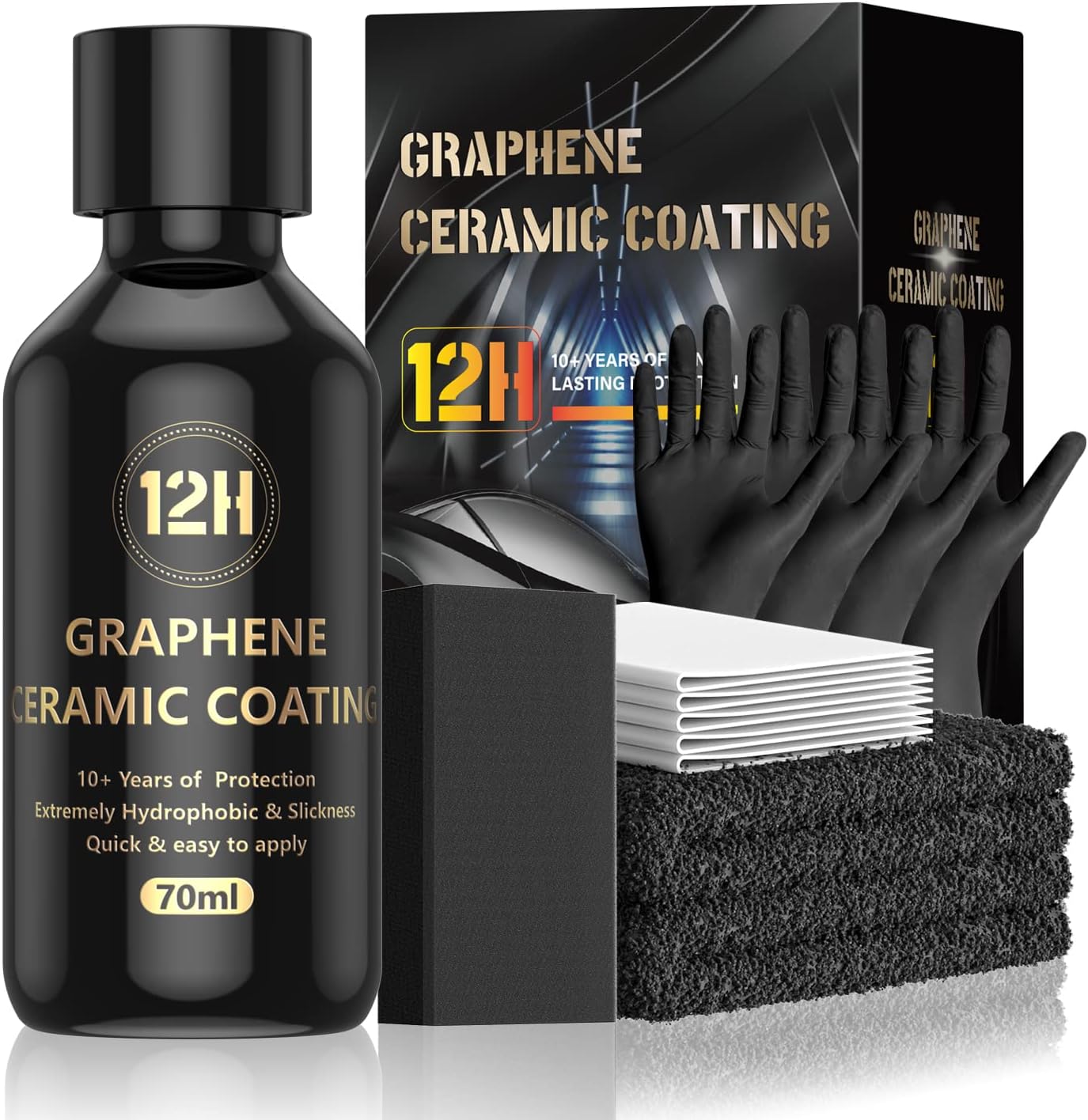 𝐀𝐝𝐯𝐚𝐧𝐜𝐞𝐝 𝗚𝗿𝗮𝗽𝗵𝗲𝗻𝗲 Ceramic Coating for Cars (70ml) - 10H Graphene Coating for Car Detailing - 10+ Years of Long Lasting Protection - Ultra High Gloss & Shine, Extremely Hydrophobic