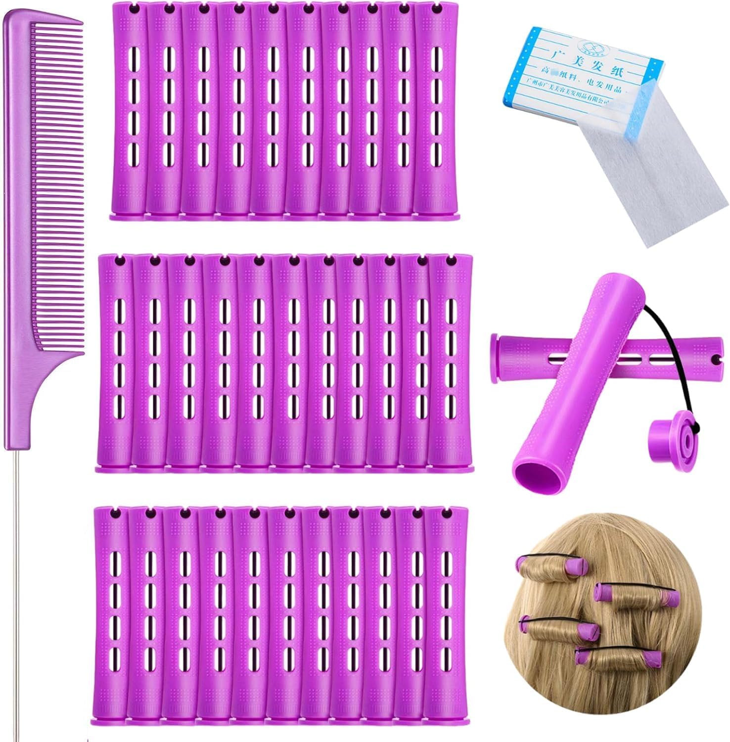 30 Pieces Medium Size Hair Curlers Rollers, 0.75 Inch Hair Rollers, Perm Rods Perm Kit, Home Perm Kits