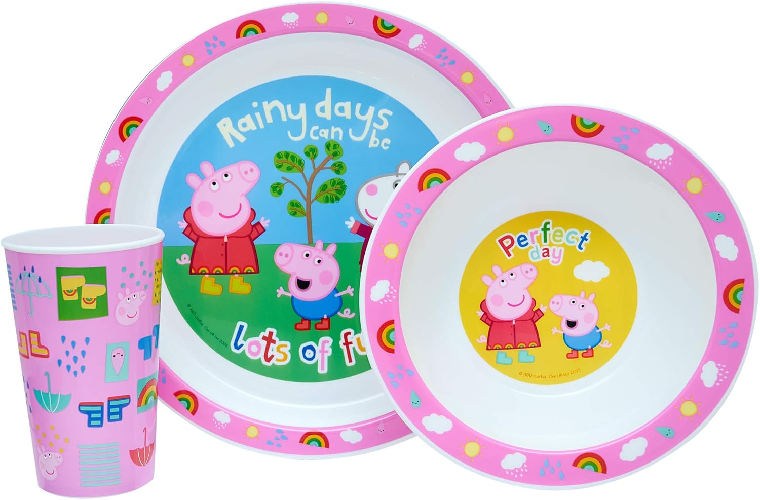 Peppa Pig Perfect Day Kids Tableware 3 Piece Reusable PP Plate, Bowl & Cup Children – Peppa, George Tumbler & Dinnerware Set for Mealtimes – for 24 Months & Up, Re-usable Plastic, Pink