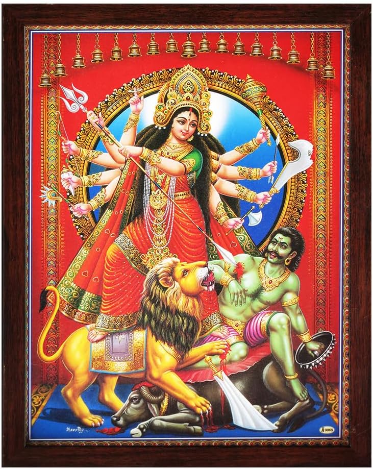 HandicraftStore SANVIKA Kali Goddess Picture Frame Wall Decor, Kali The Feminine Force For Living Room Decor, Hindu Goddess Kali For Home Office (Goddess Kali Killing Bhairwa, 12" x 9")