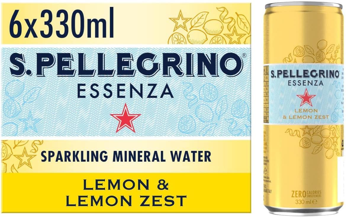 San Pellegrino Essenza Sparkling Water Lightly Flavoured Lemon & Lemon Zest Cans 6x330ml